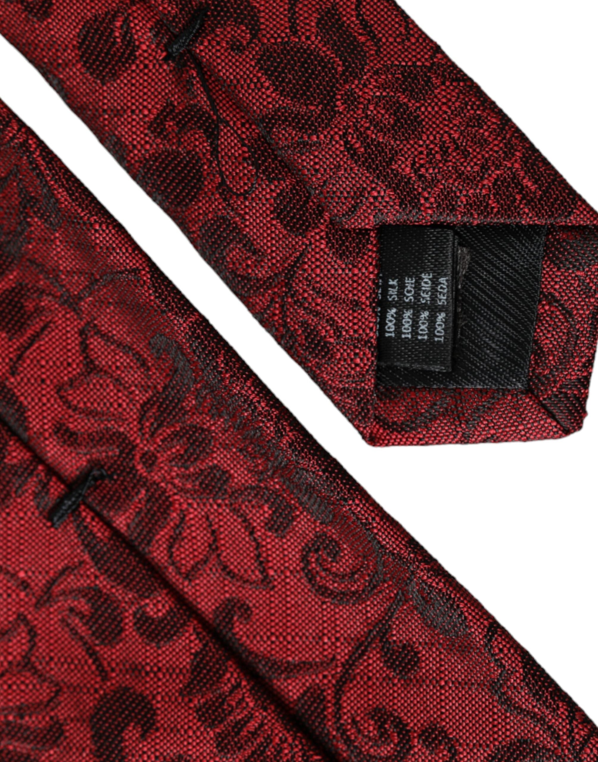 Ανδρική γραβάτα Dolce & Gabbana Red Floral Μπροκάρ Μεταξωτή Ρυθμιζόμενη