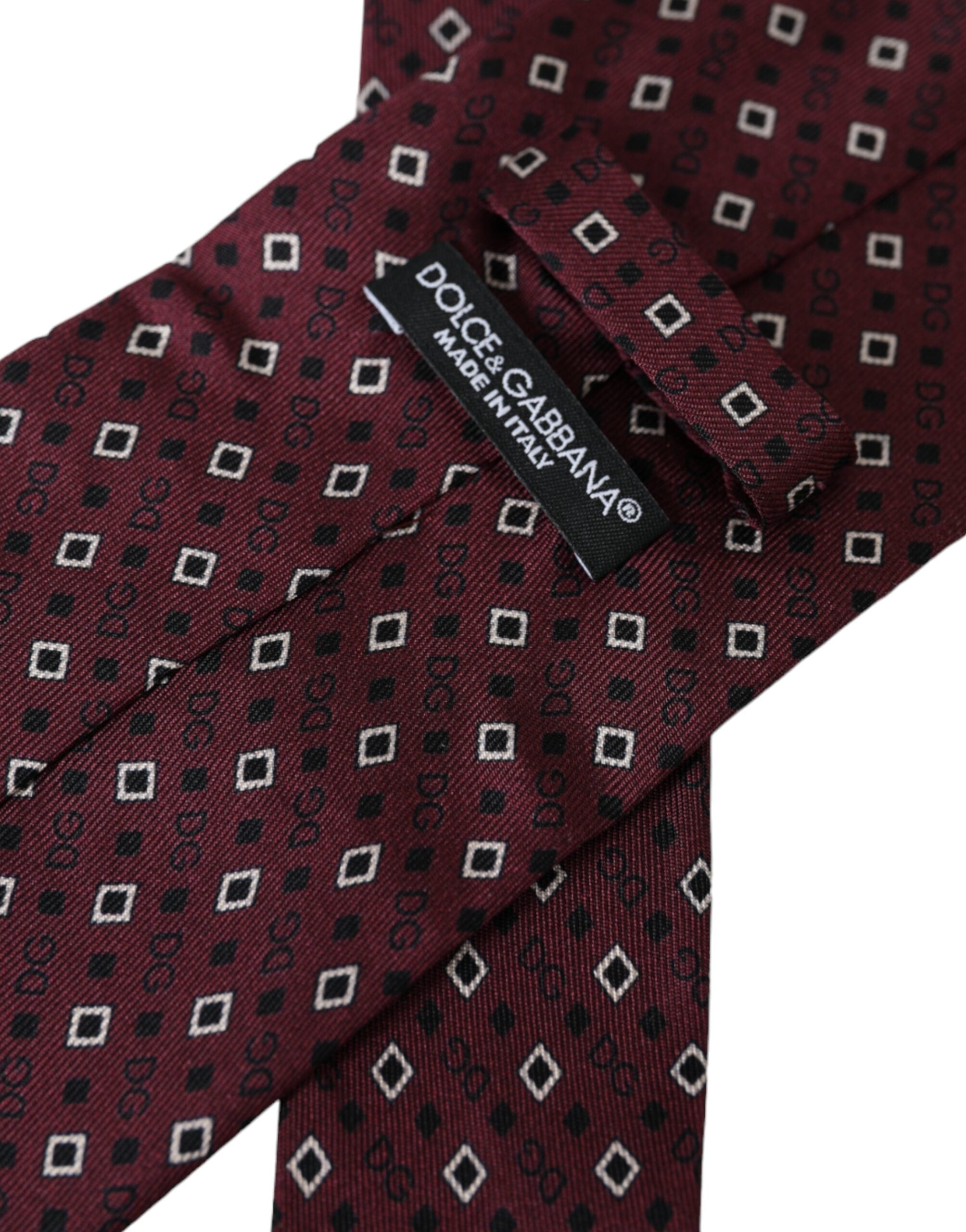 Ρυθμιζόμενη ανδρική γραβάτα με λογότυπο Dolce & Gabbana Maroon Silk