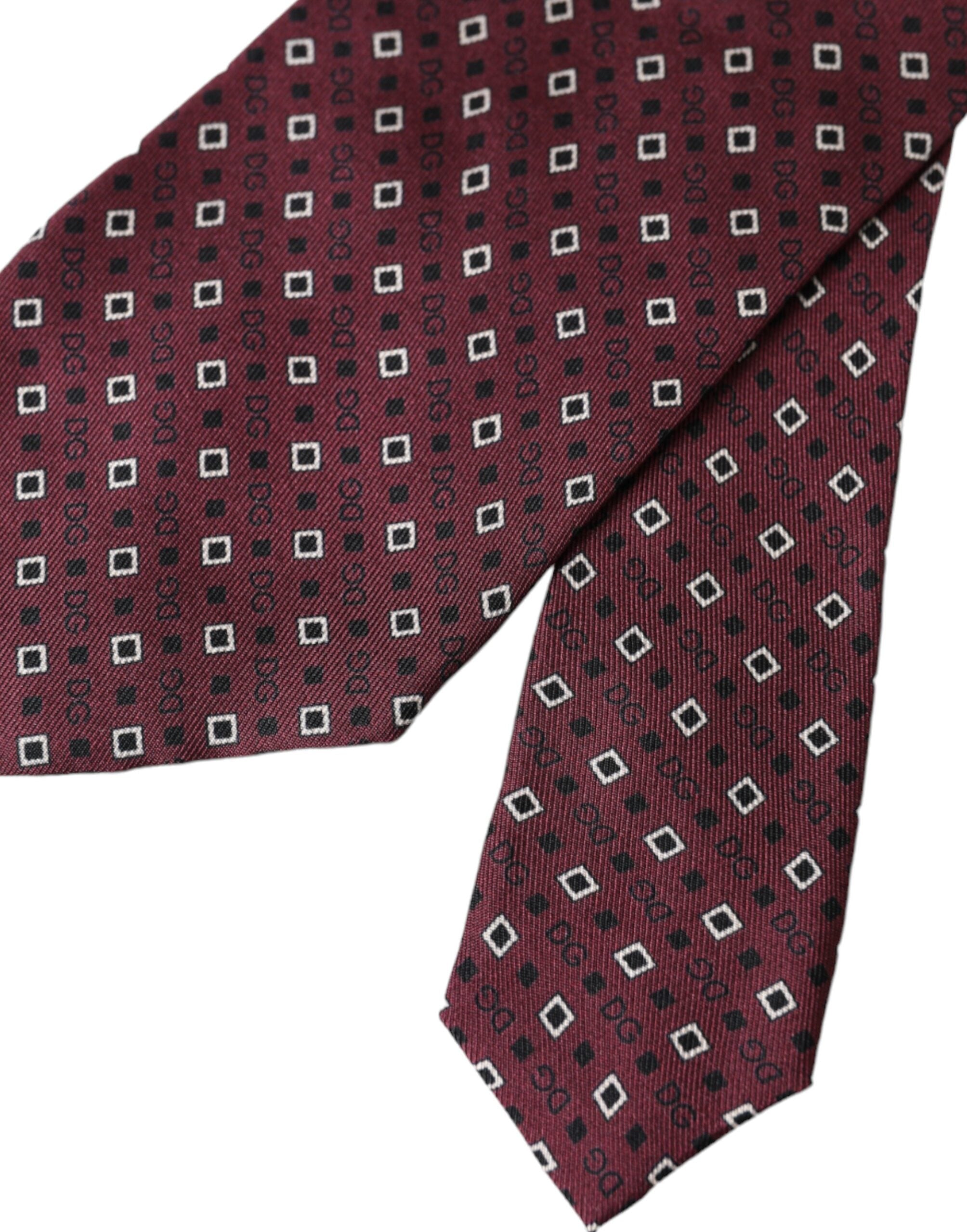Ρυθμιζόμενη ανδρική γραβάτα με λογότυπο Dolce & Gabbana Maroon Silk