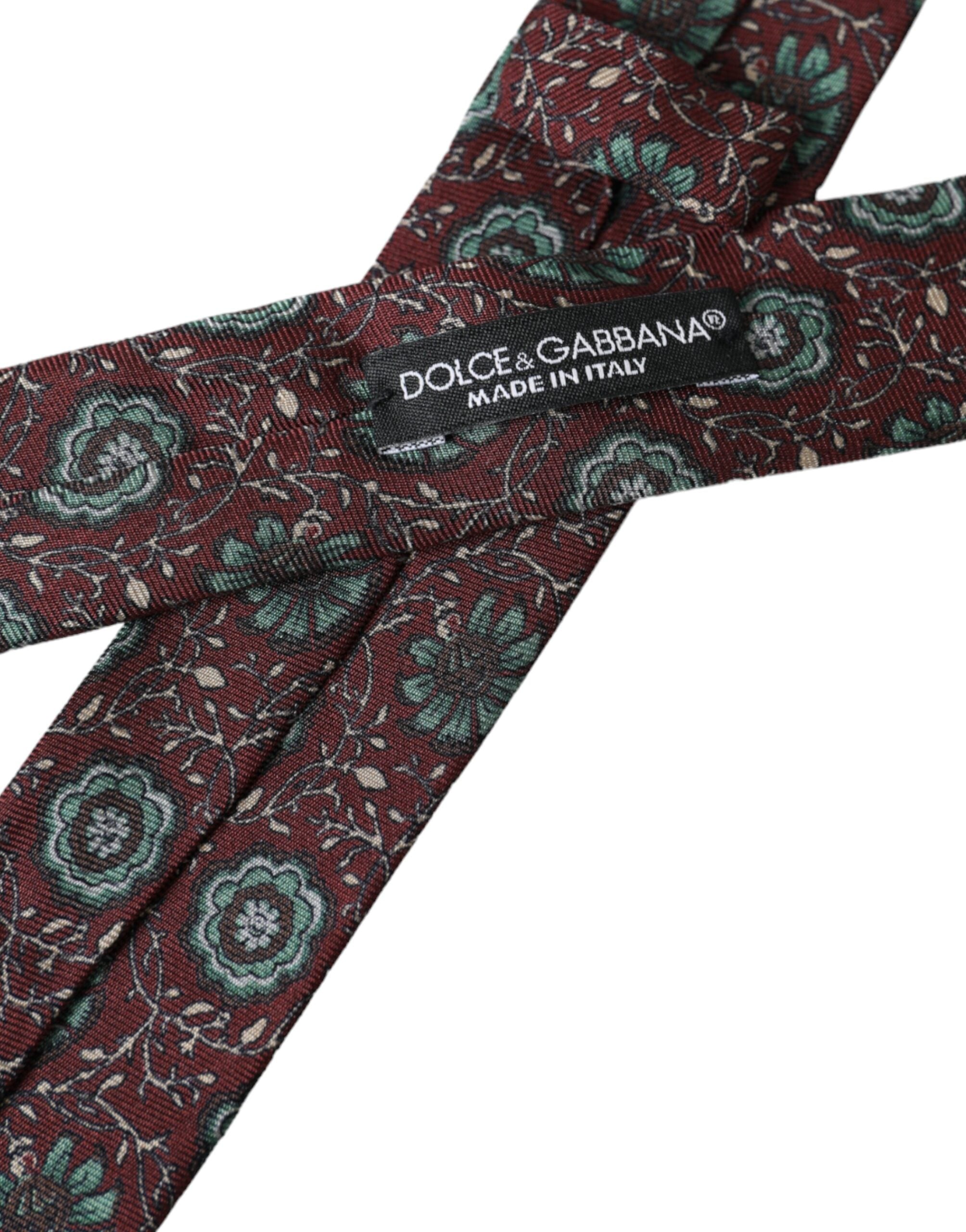 Ανδρική γραβάτα Dolce & Gabbana Maroon Floral 100% μεταξωτή ρυθμιζόμενη