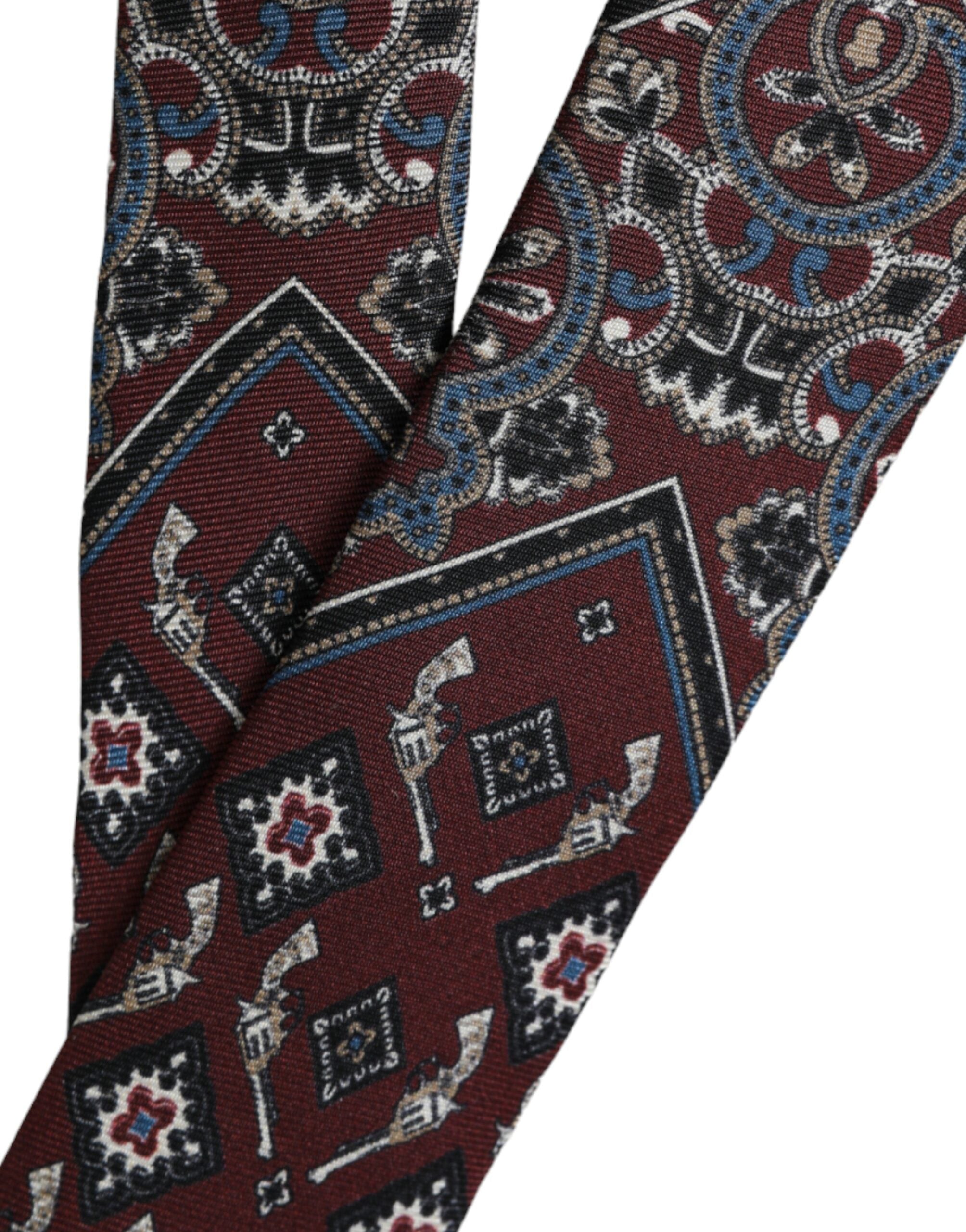 Ανδρική γραβάτα Dolce & Gabbana Bordeaux με στάμπα 100% μεταξωτή ρυθμιζόμενη