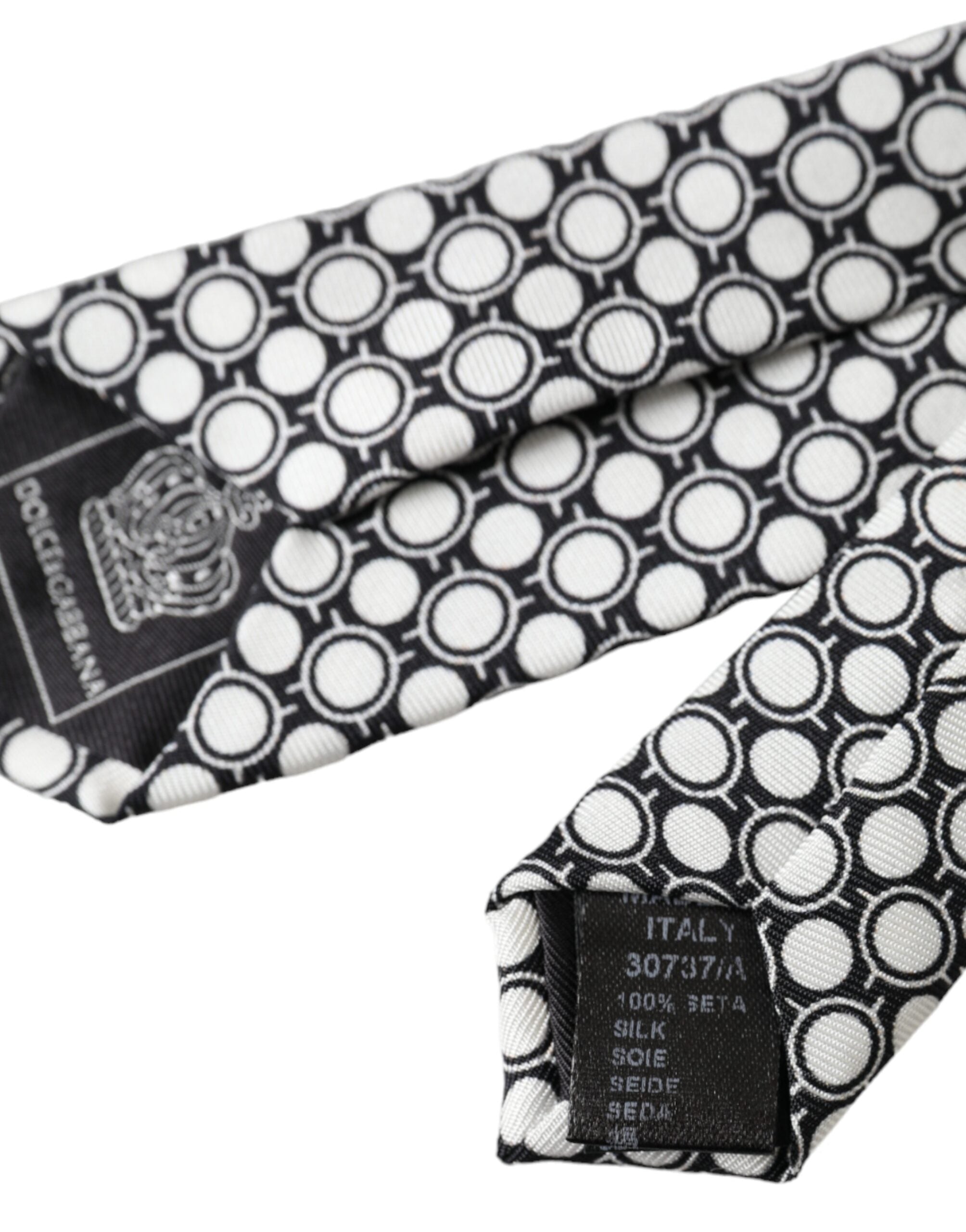 Dolce & Gabbana White Circles 100% Μεταξωτή Ρυθμιζόμενη Γραβάτα