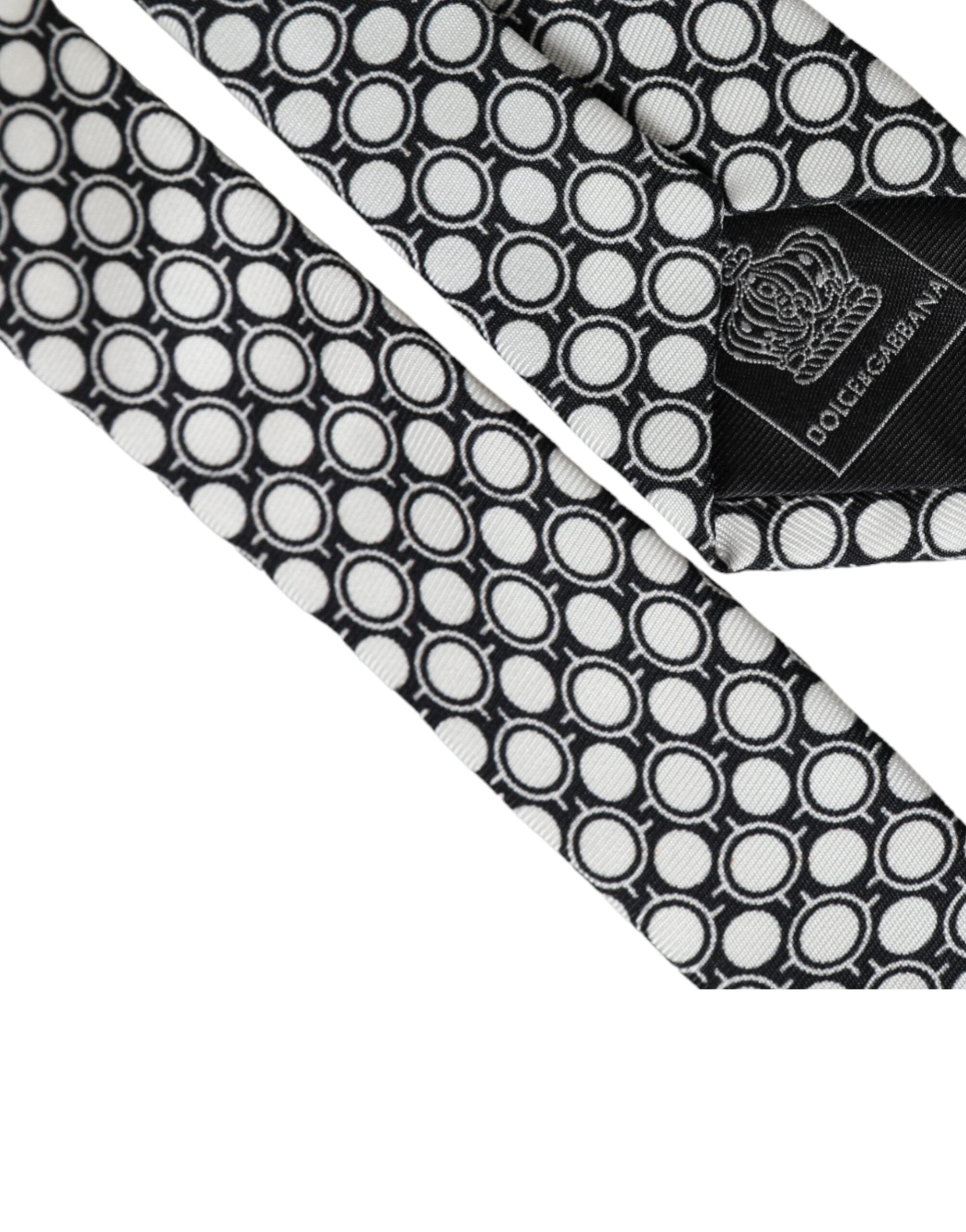 Dolce & Gabbana White Circles 100% Μεταξωτή Ρυθμιζόμενη Γραβάτα