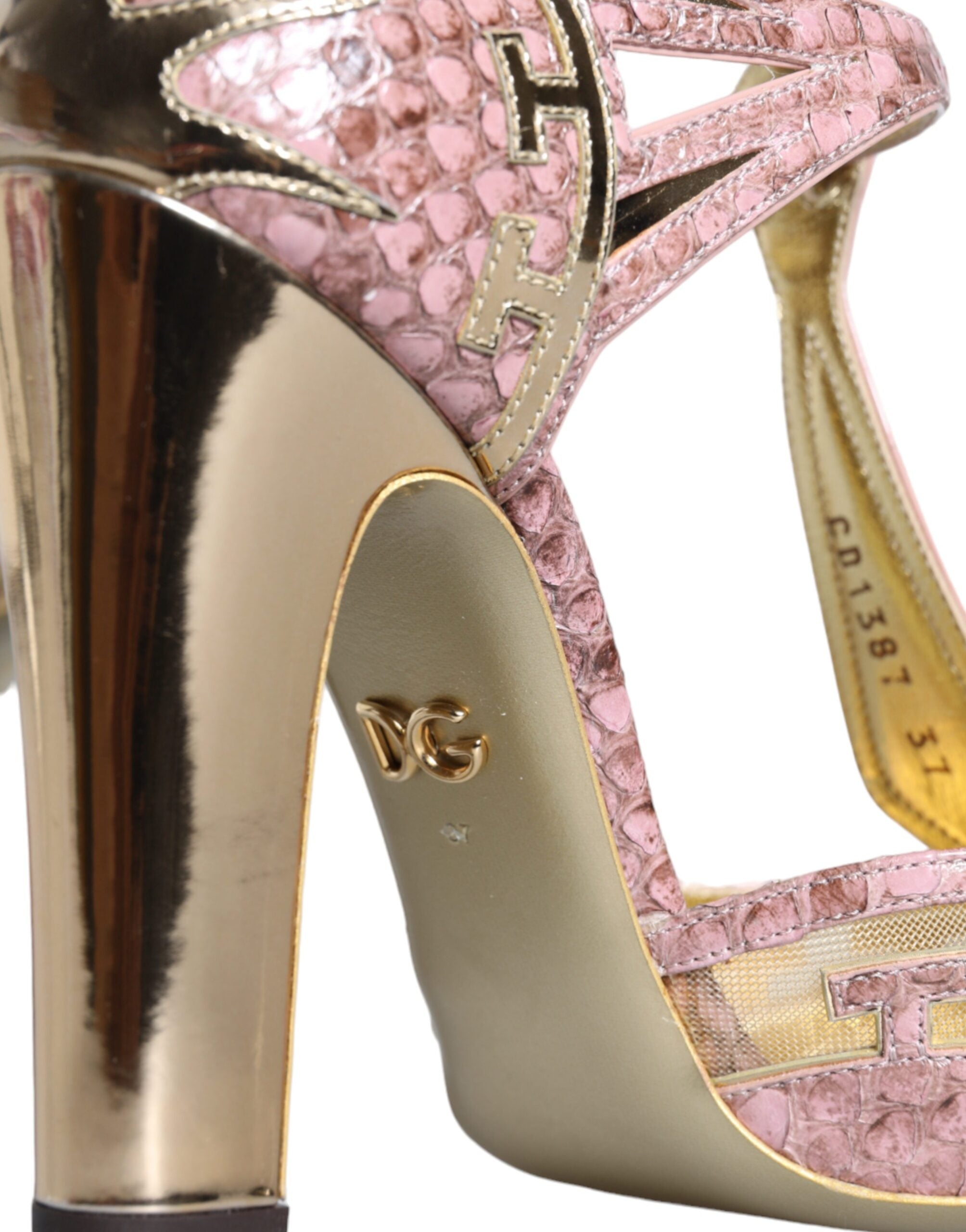 Dolce & Gabbana Pink Gold Leather Pumps Σανδάλια με λουράκι T Παπούτσια