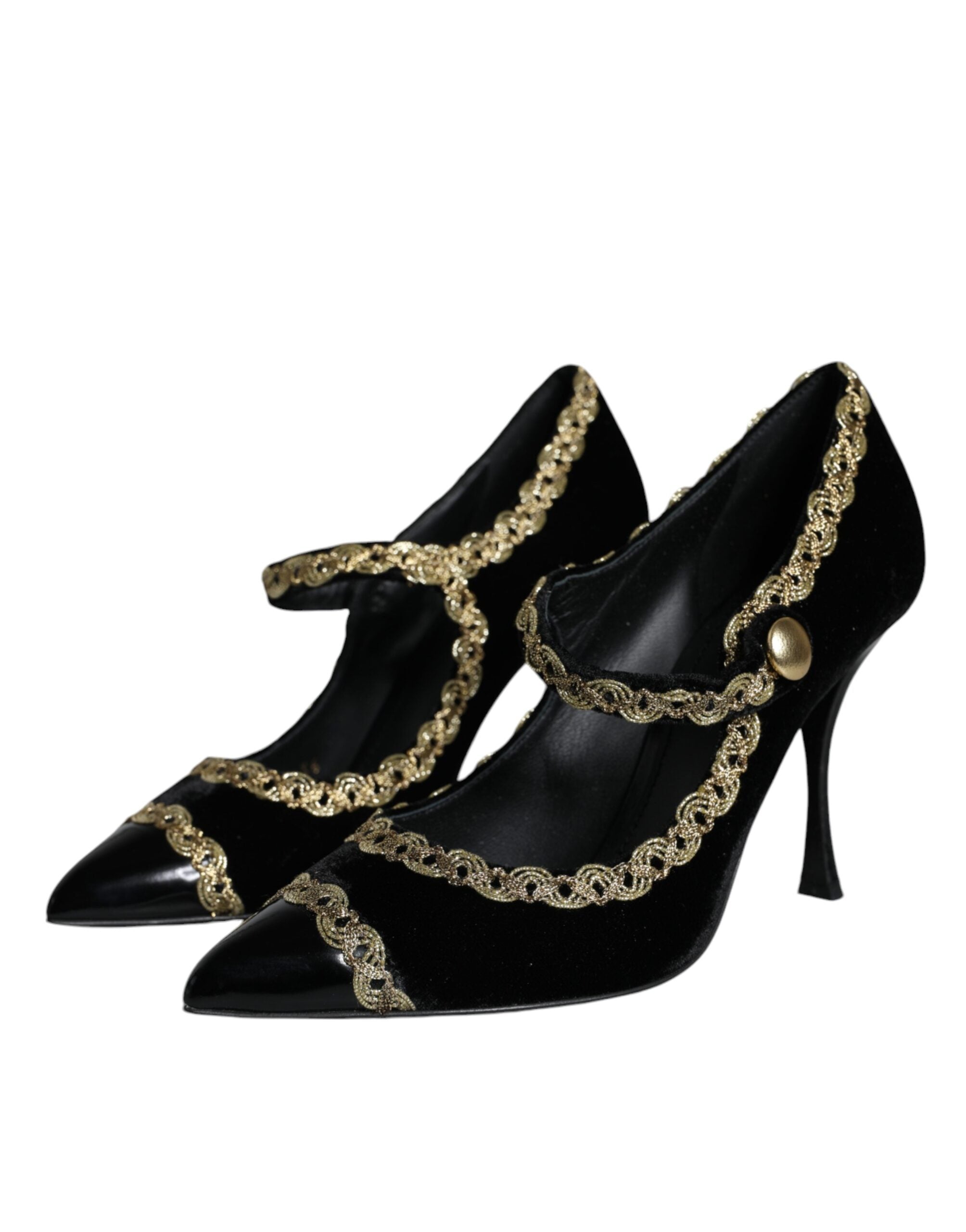 Παπούτσια Dolce & Gabbana Black Mary Janes Velvet Gold Pumps