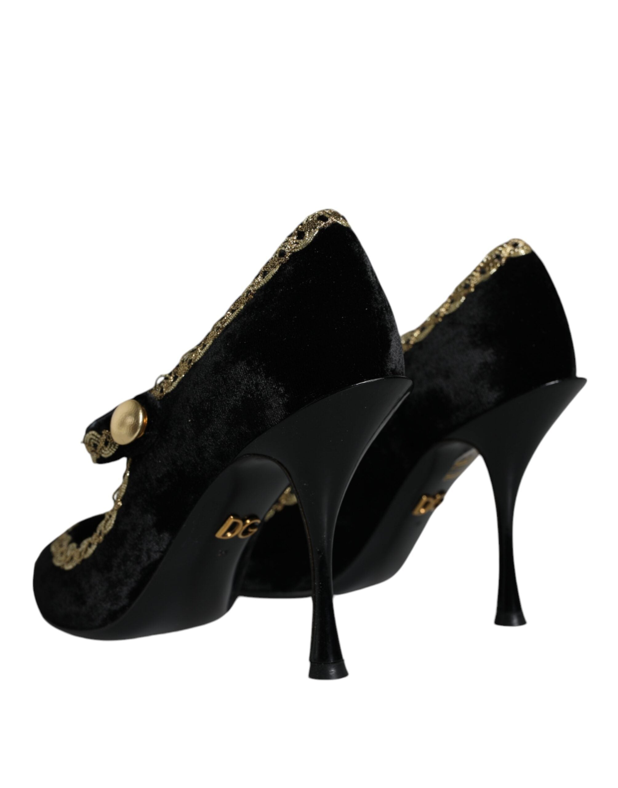 Παπούτσια Dolce & Gabbana Black Mary Janes Velvet Gold Pumps