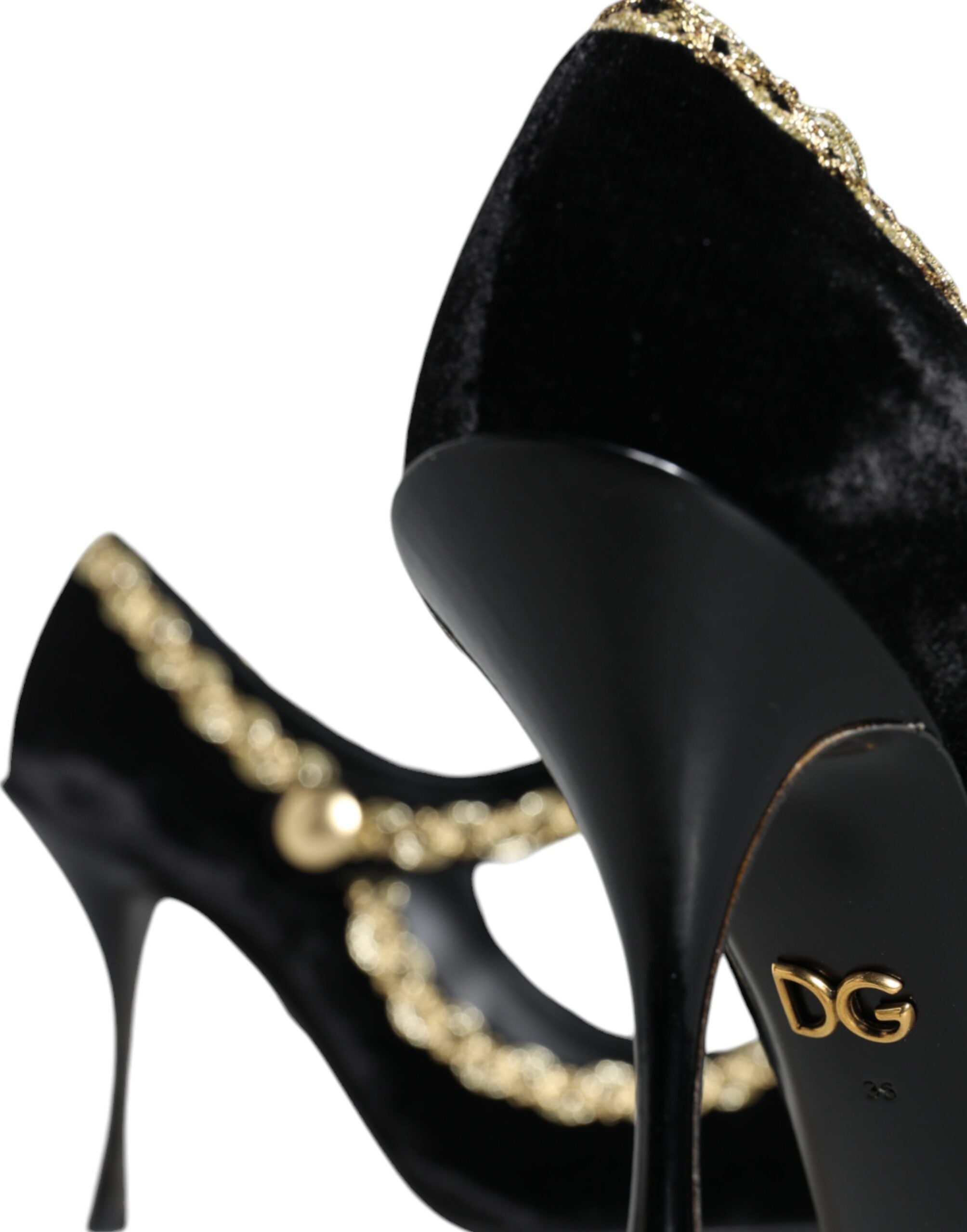 Παπούτσια Dolce & Gabbana Black Mary Janes Velvet Gold Pumps