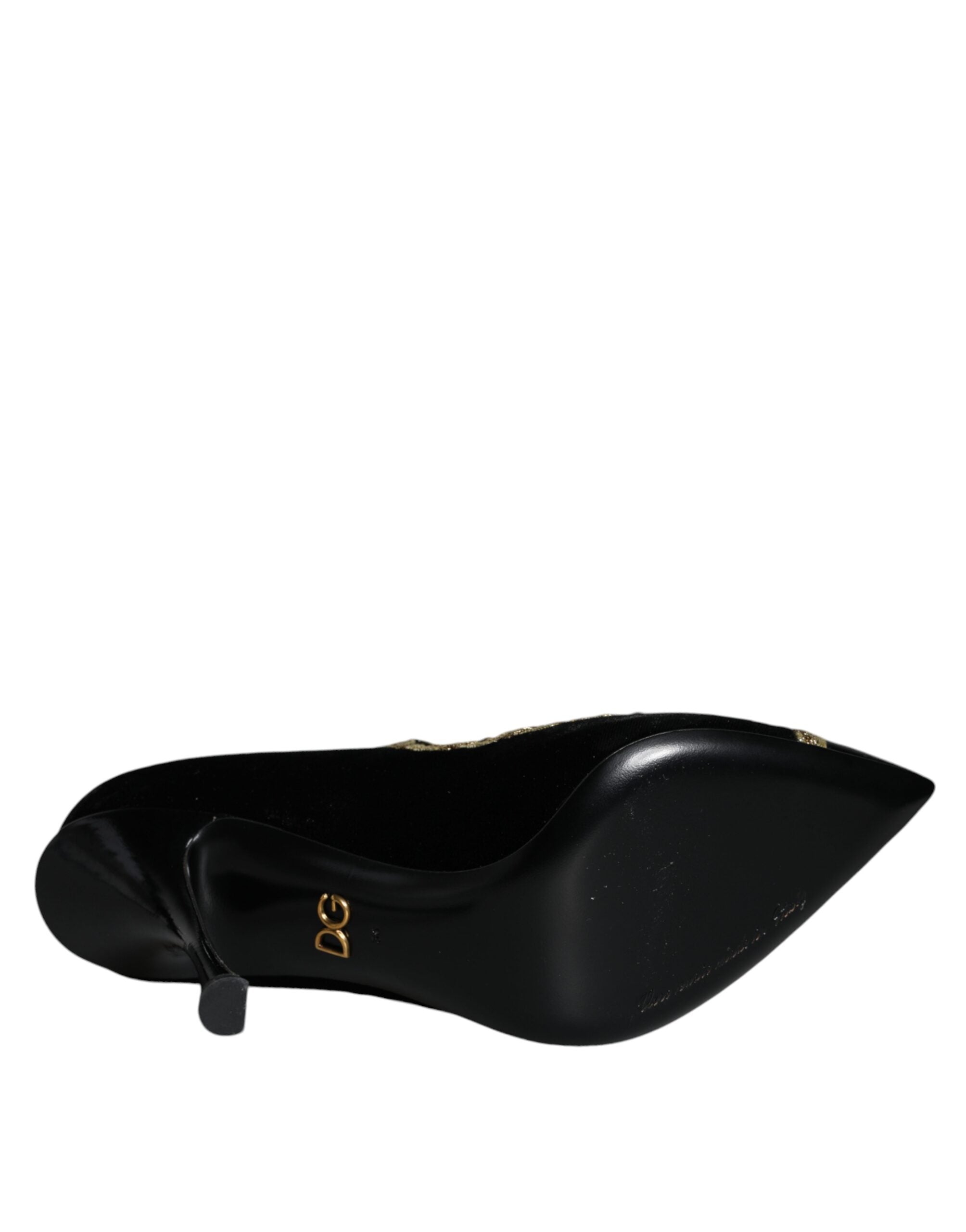Παπούτσια Dolce & Gabbana Black Mary Janes Velvet Gold Pumps