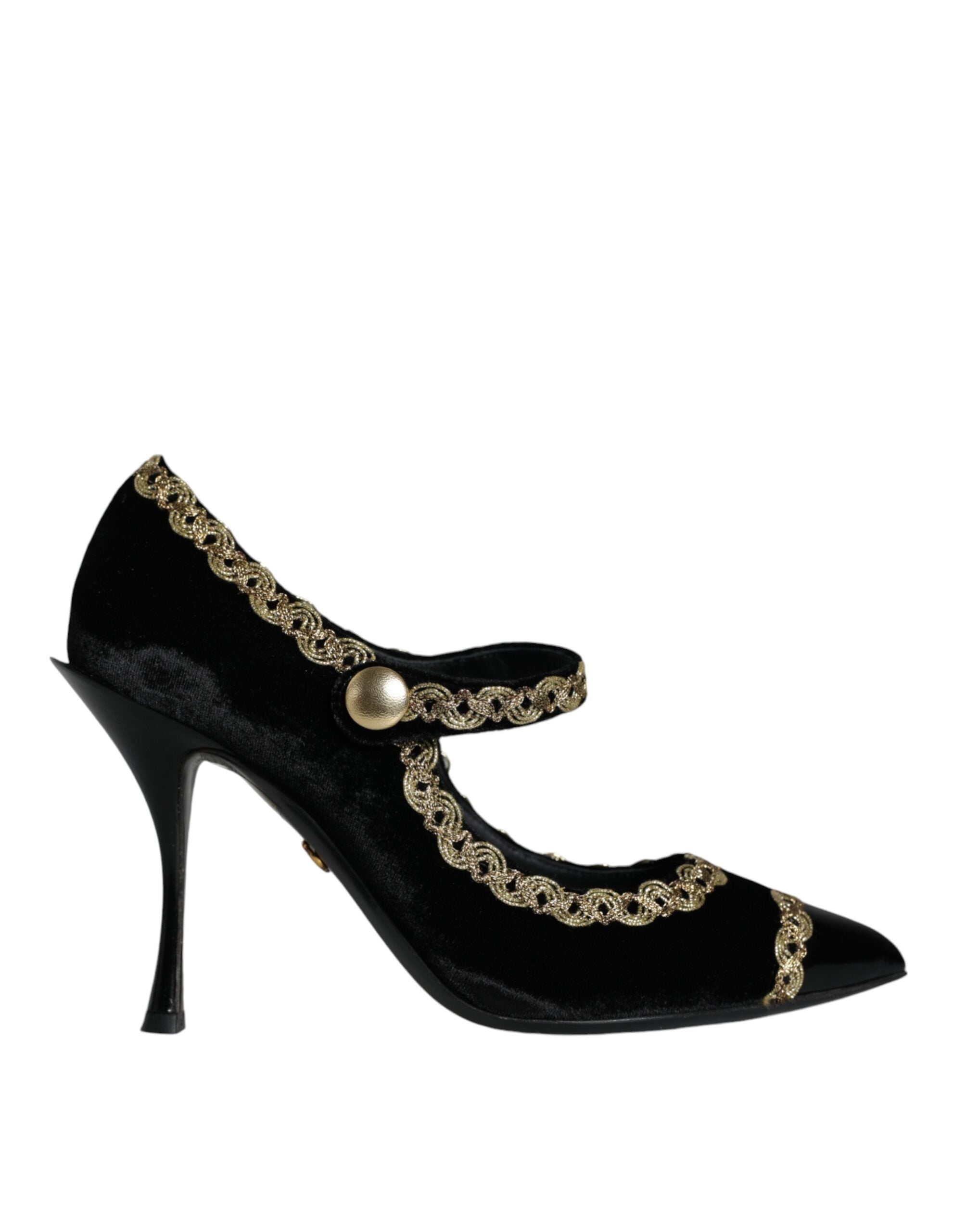 Παπούτσια Dolce & Gabbana Black Mary Janes Velvet Gold Pumps