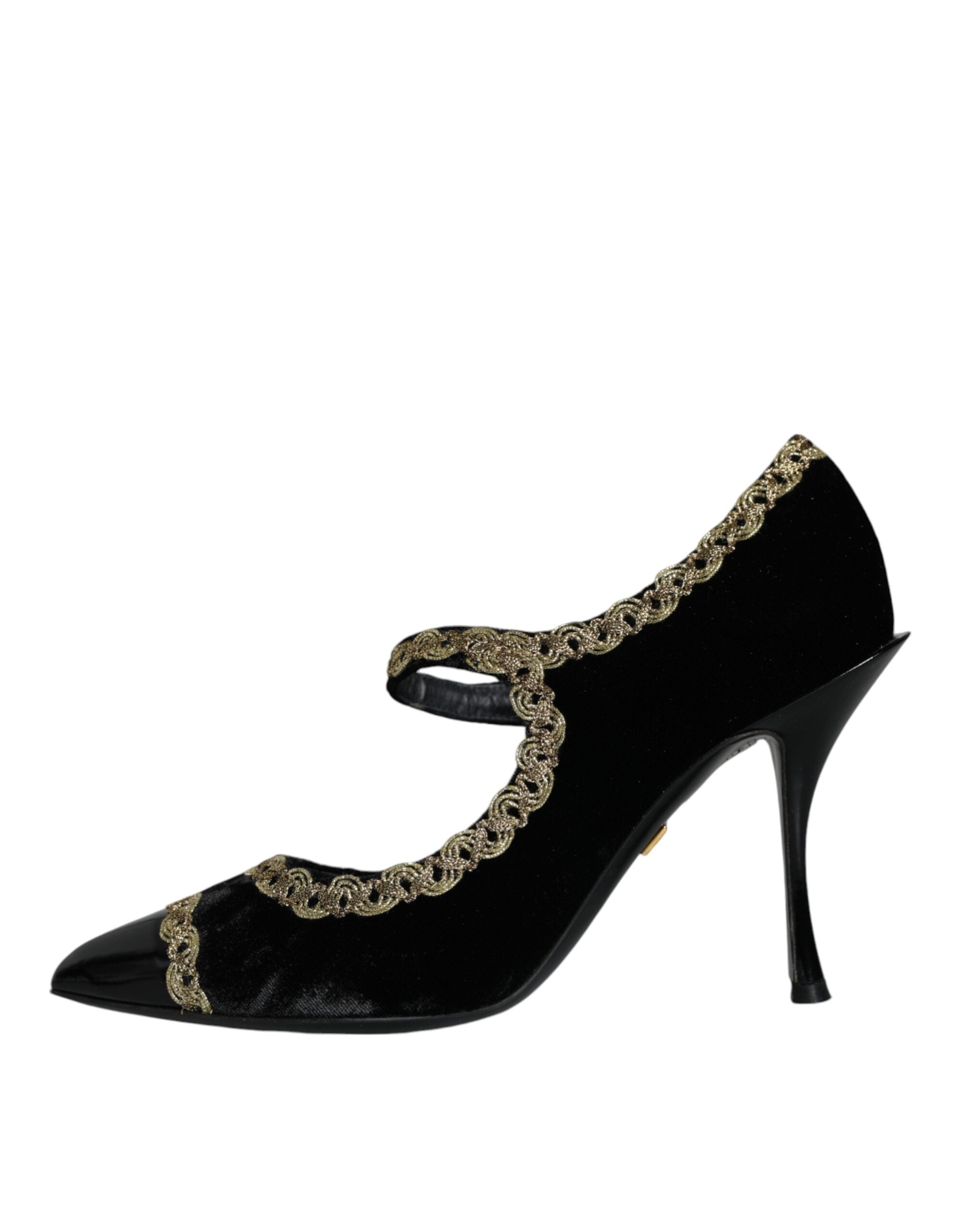 Παπούτσια Dolce & Gabbana Black Mary Janes Velvet Gold Pumps