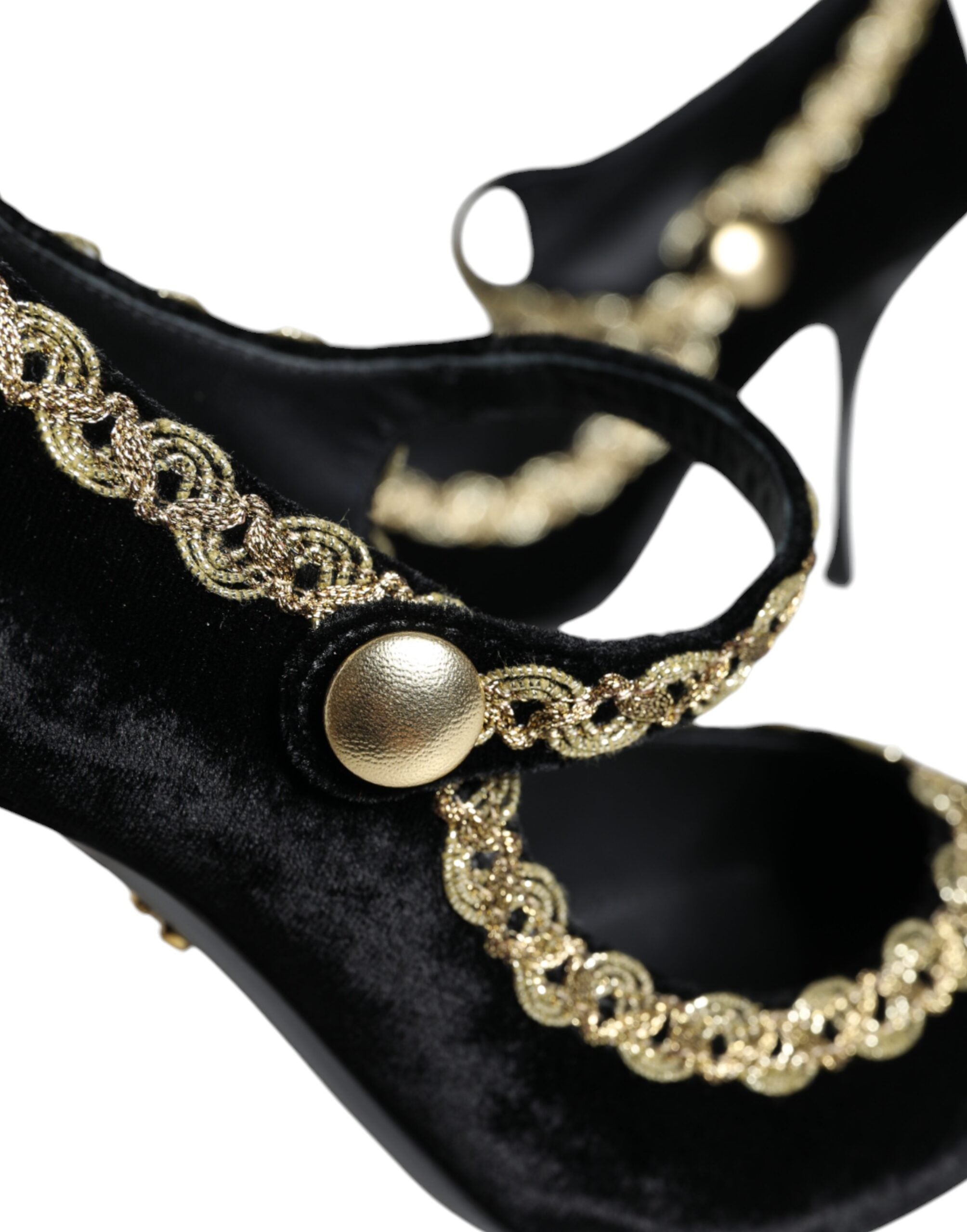 Παπούτσια Dolce & Gabbana Black Mary Janes Velvet Gold Pumps
