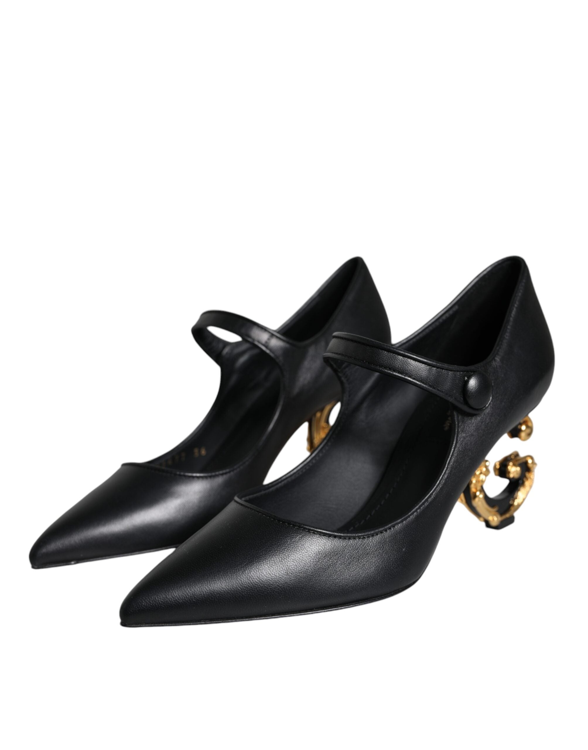 Dolce & Gabbana Μαύρο Δερμάτινο Λογότυπο Γόβες Mary Janes Pumps Παπούτσια