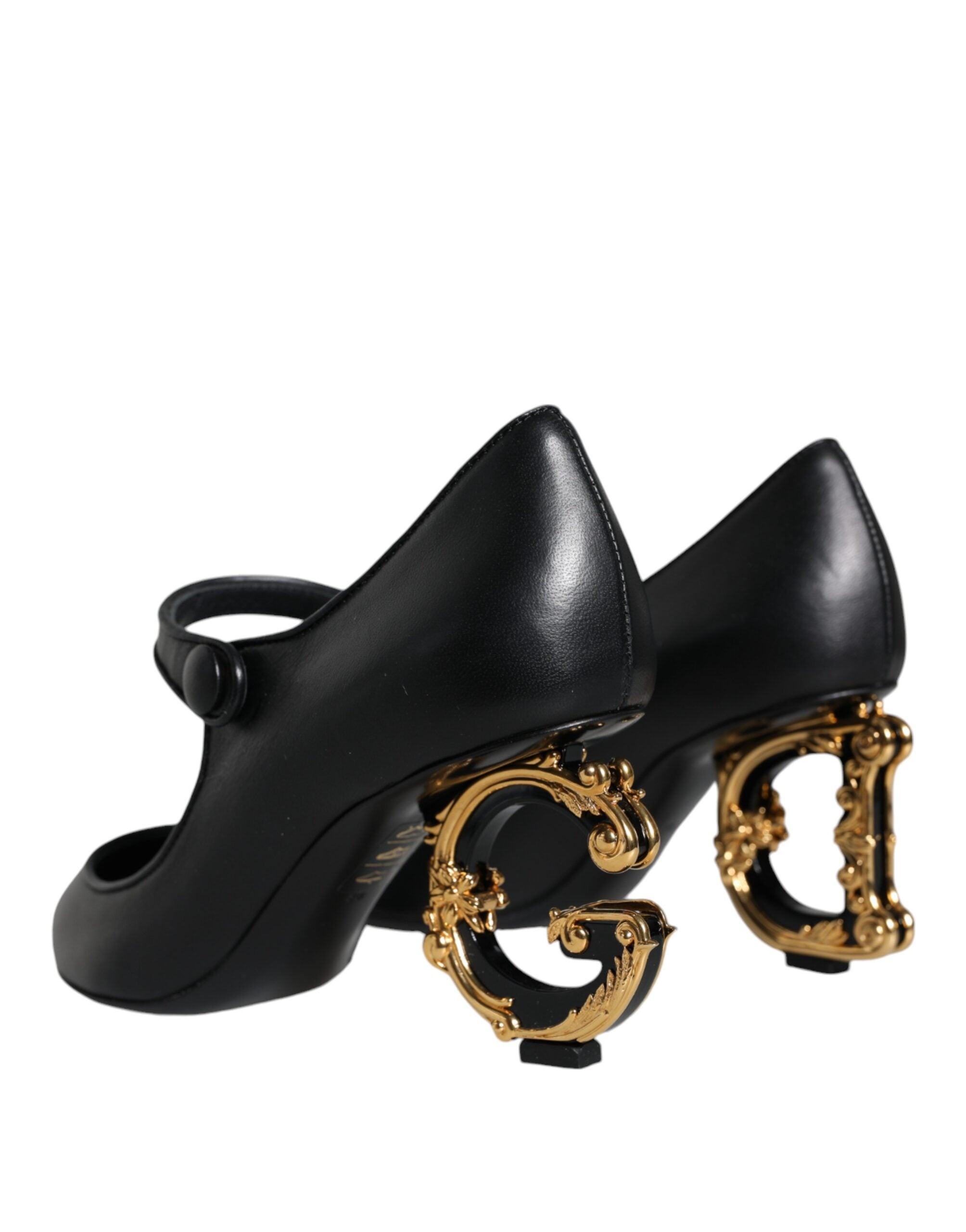 Dolce & Gabbana Μαύρο Δερμάτινο Λογότυπο Γόβες Mary Janes Pumps Παπούτσια
