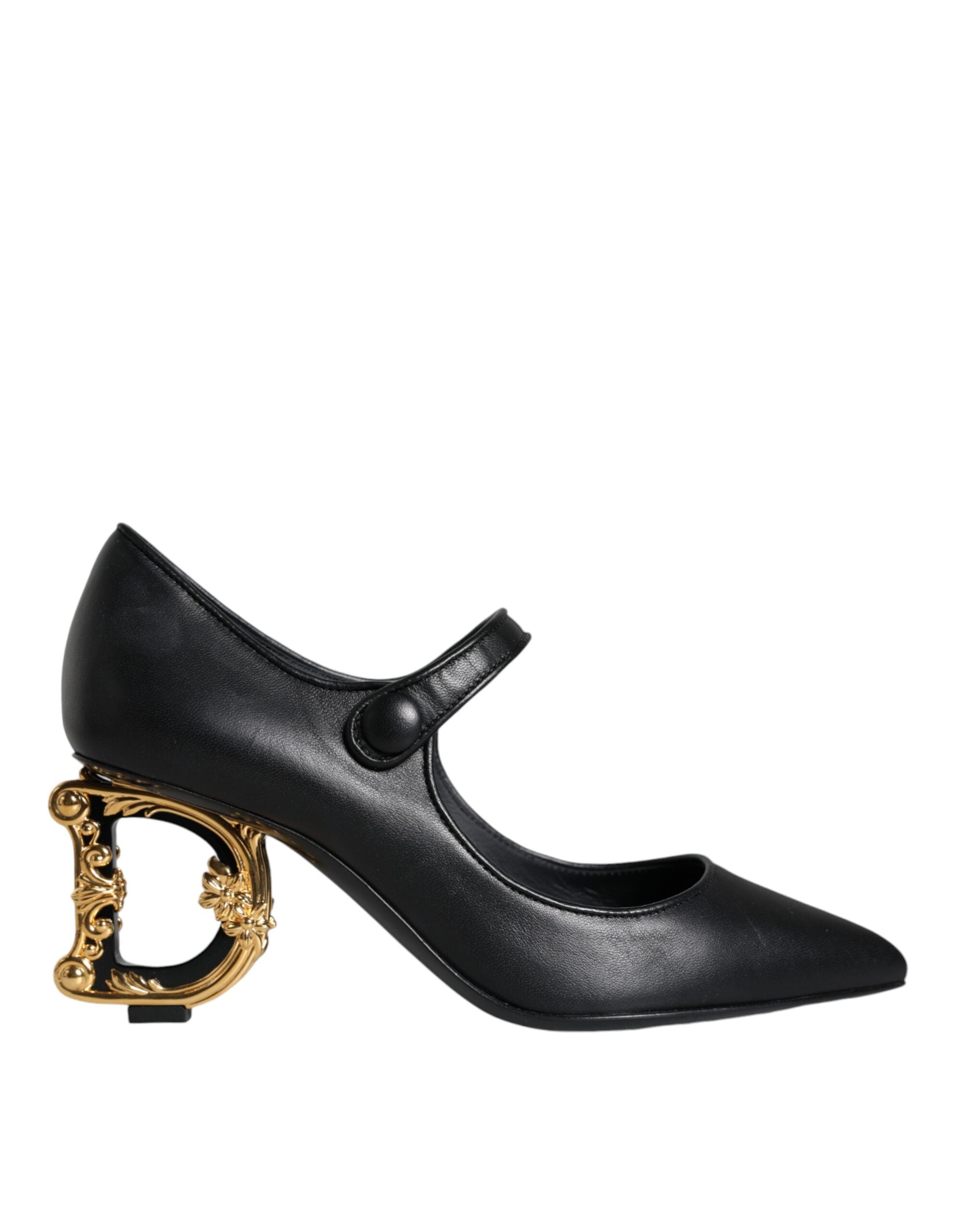 Dolce & Gabbana Μαύρο Δερμάτινο Λογότυπο Γόβες Mary Janes Pumps Παπούτσια