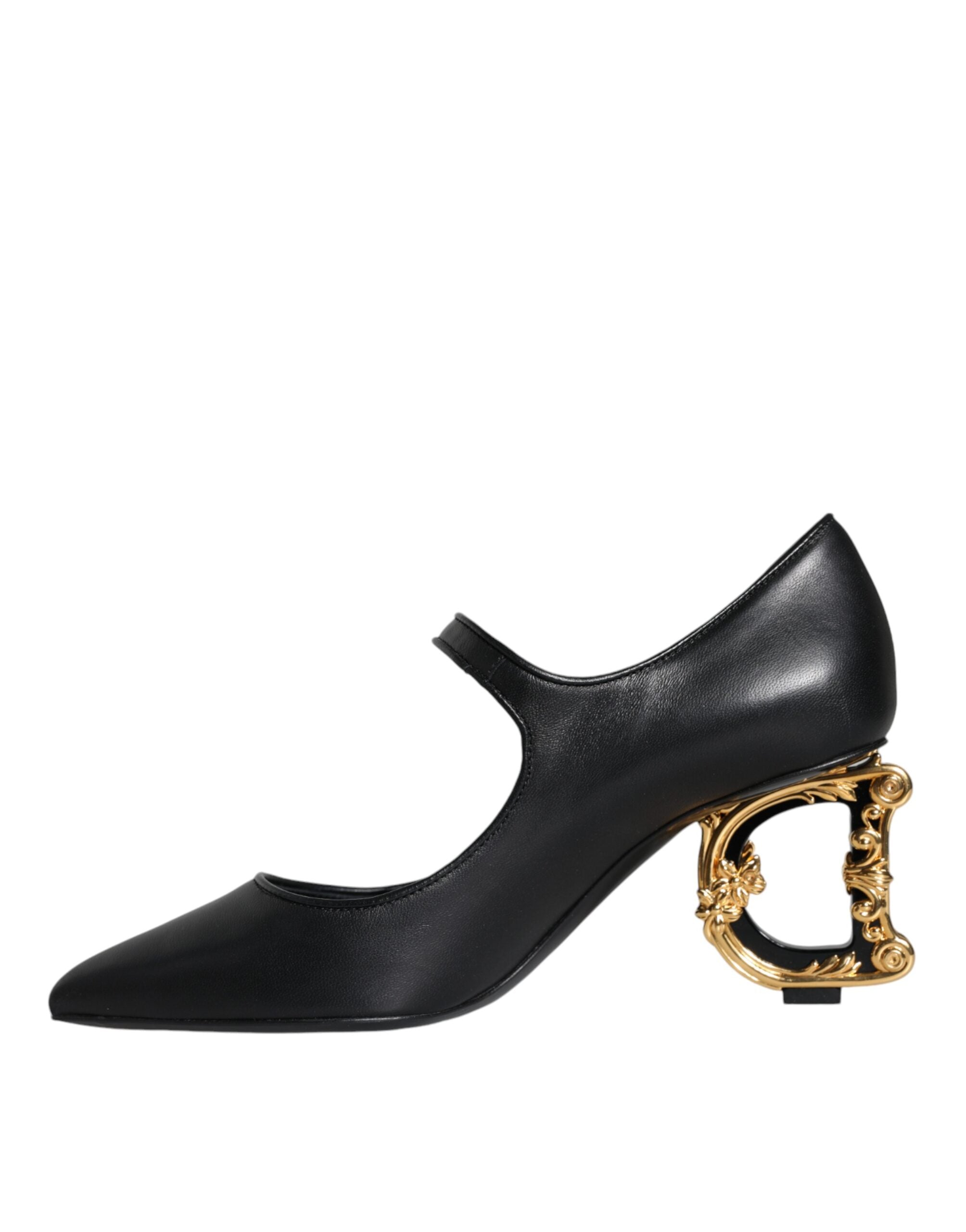 Dolce & Gabbana Μαύρο Δερμάτινο Λογότυπο Γόβες Mary Janes Pumps Παπούτσια