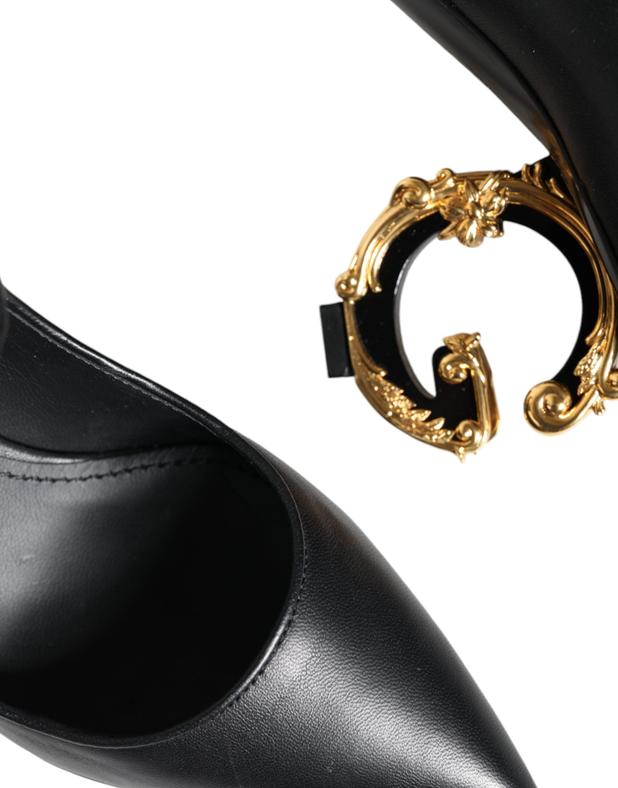 Dolce & Gabbana Μαύρο Δερμάτινο Λογότυπο Γόβες Mary Janes Pumps Παπούτσια