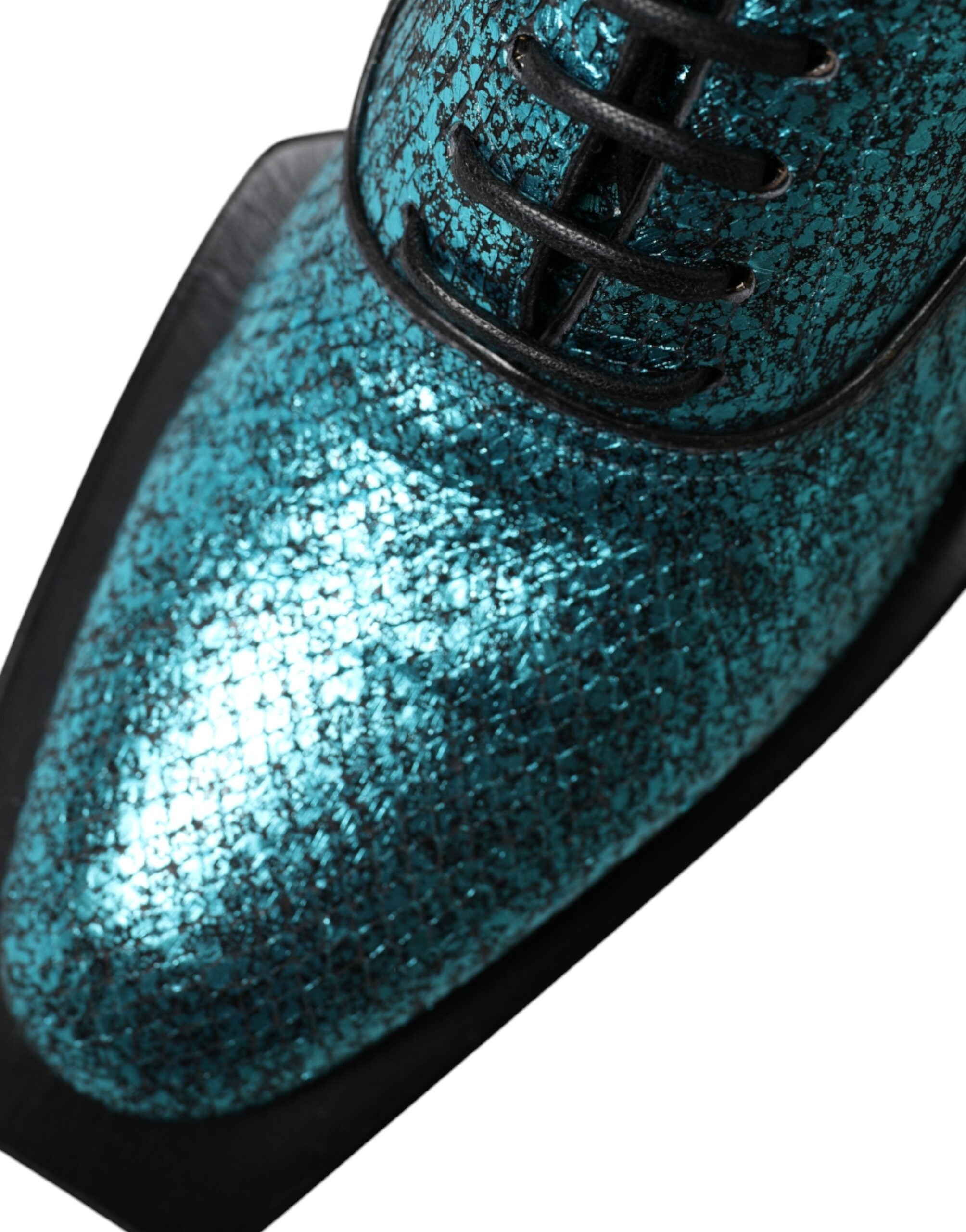 Παπούτσια φόρεμα Dolce & Gabbana Blue Leather Derby Block Heels