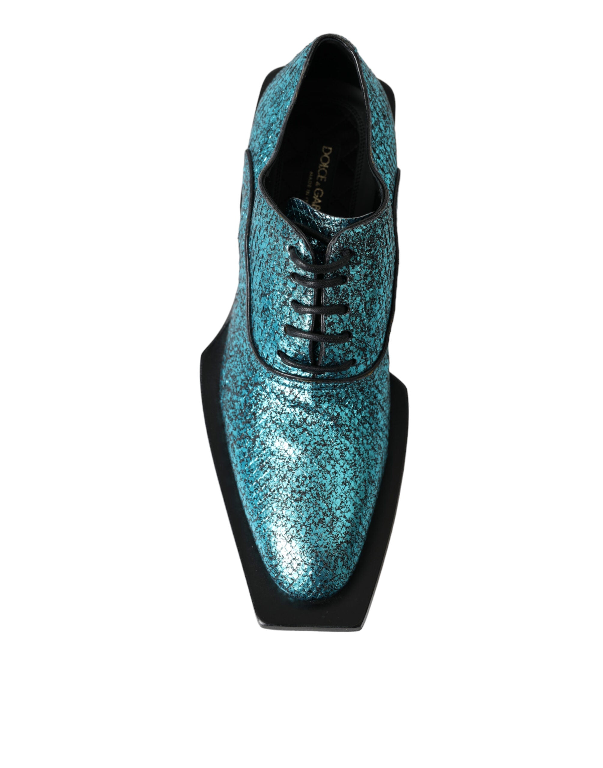 Παπούτσια φόρεμα Dolce & Gabbana Blue Leather Derby Block Heels