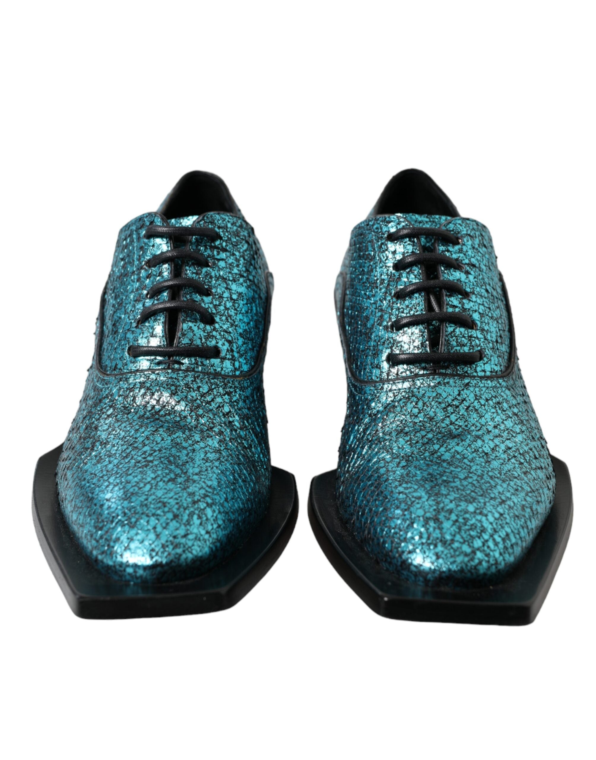 Παπούτσια φόρεμα Dolce & Gabbana Blue Leather Derby Block Heels