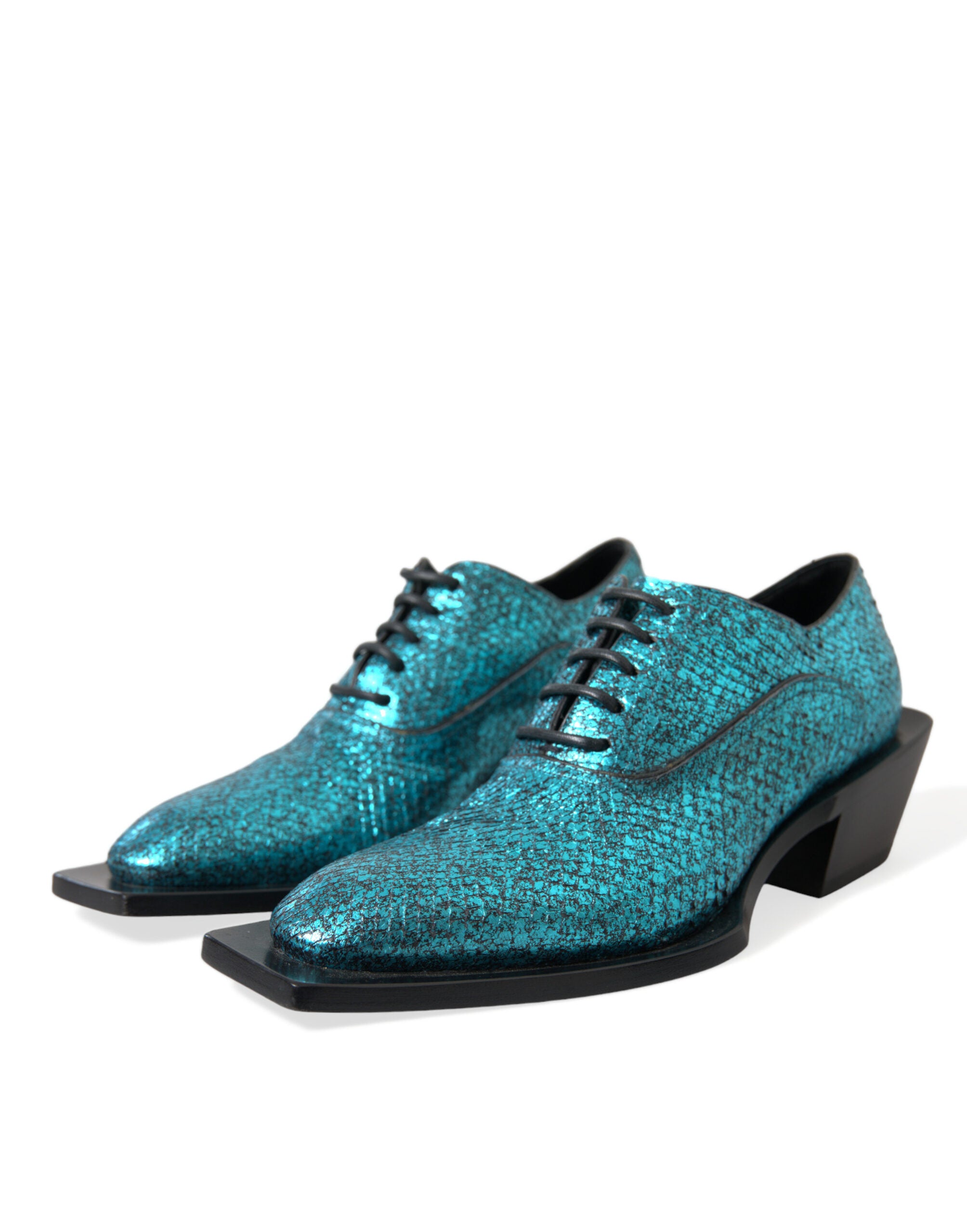 Παπούτσια φόρεμα Dolce & Gabbana Blue Leather Derby Block Heels