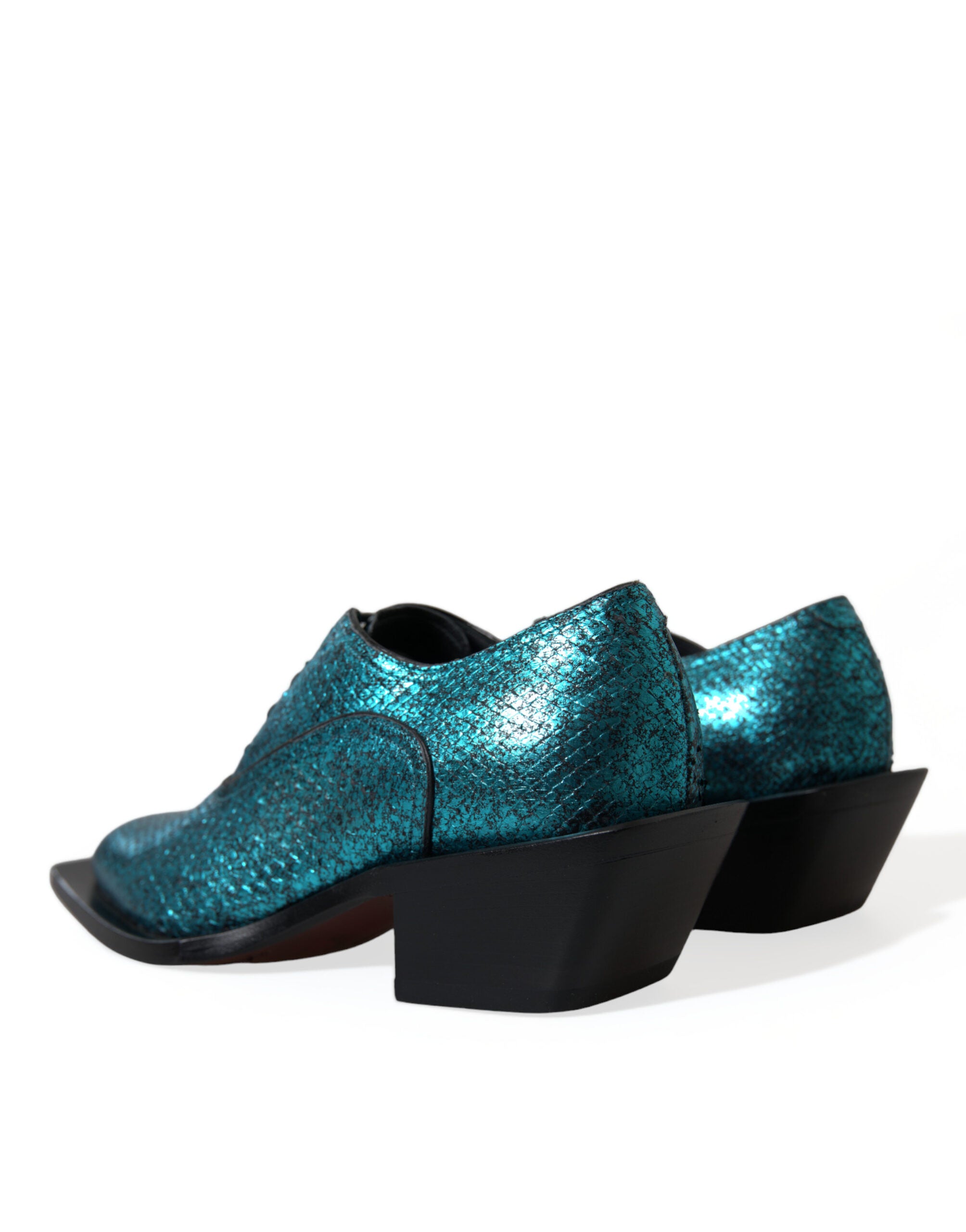Παπούτσια φόρεμα Dolce & Gabbana Blue Leather Derby Block Heels