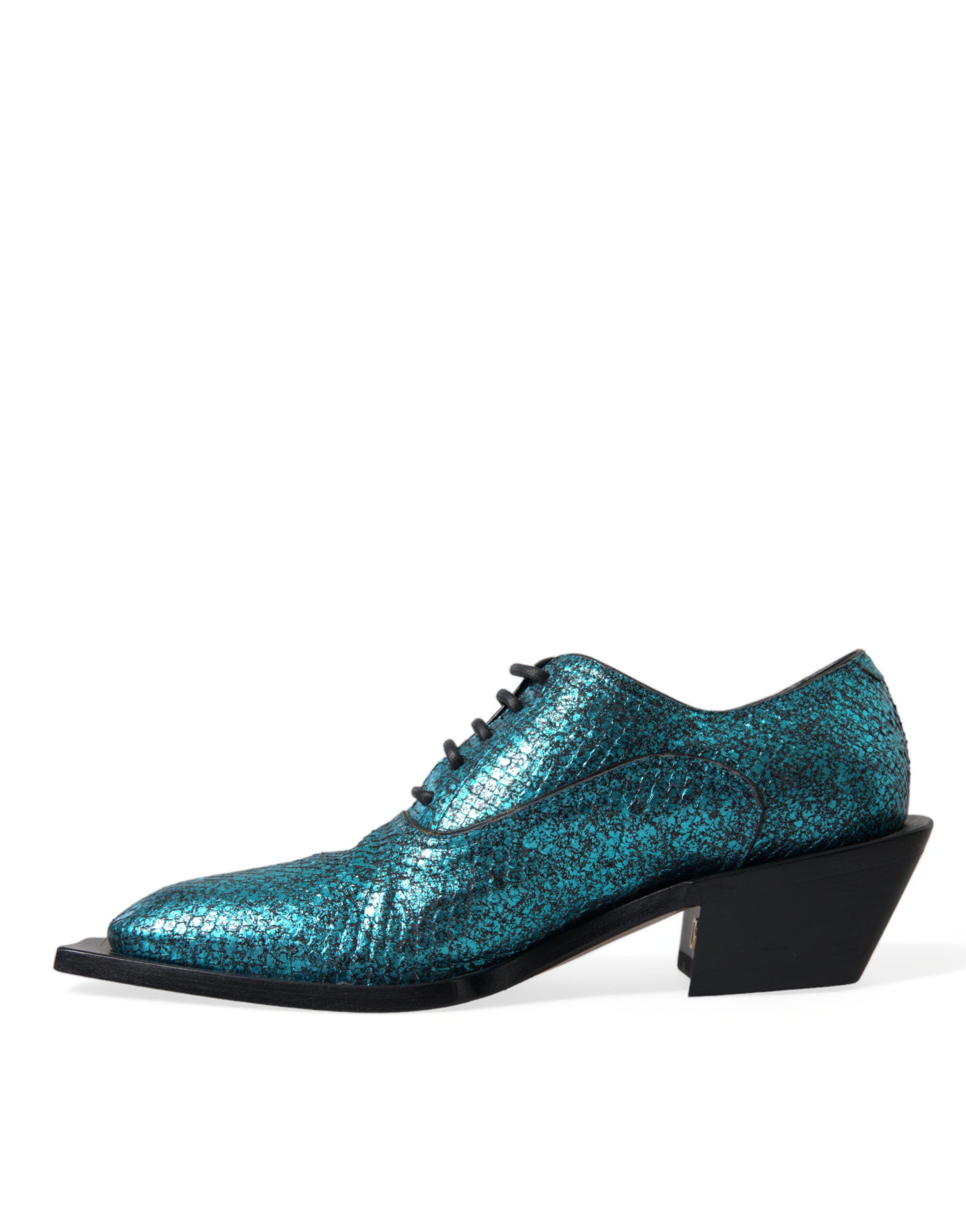 Παπούτσια φόρεμα Dolce & Gabbana Blue Leather Derby Block Heels