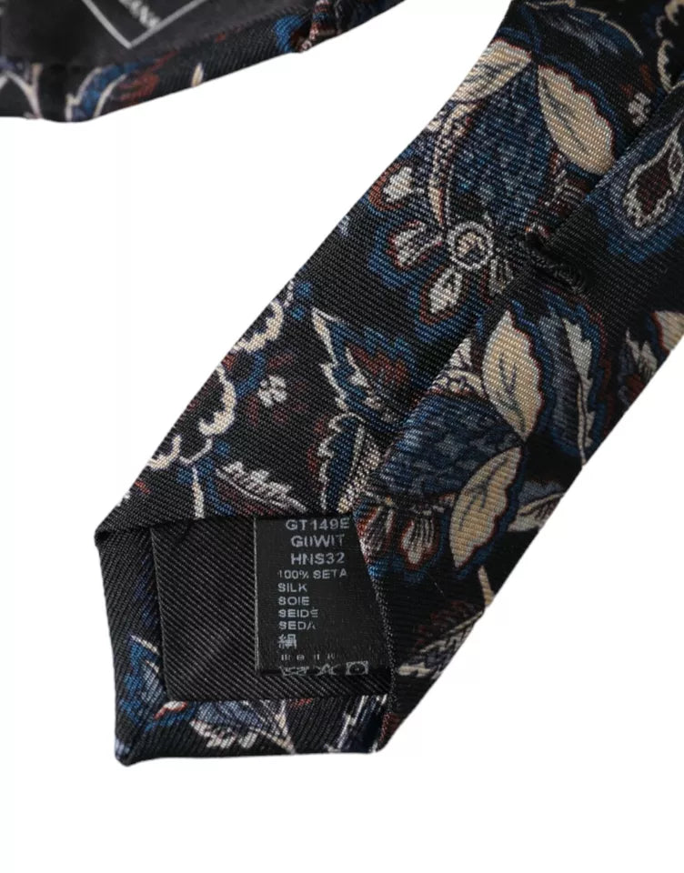 Ανδρική γραβάτα Dolce & Gabbana Μαύρη φλοράλ μεταξωτή ρυθμιζόμενη γραβάτα