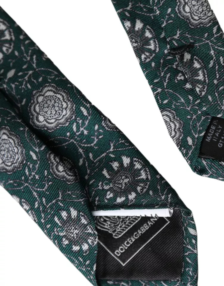 Ανδρική γραβάτα Dolce & Gabbana Πράσινη φλοράλ στάμπα μεταξωτή ρυθμιζόμενη