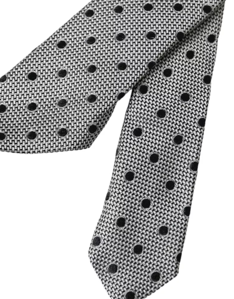 Ρυθμιζόμενη ανδρική γραβάτα Dolce & Gabbana Black White Dot Fantasy Silk Adjustable
