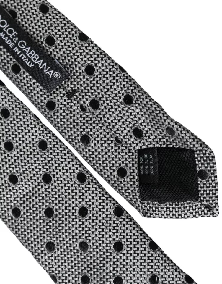 Ρυθμιζόμενη ανδρική γραβάτα Dolce & Gabbana Black White Dot Fantasy Silk Adjustable