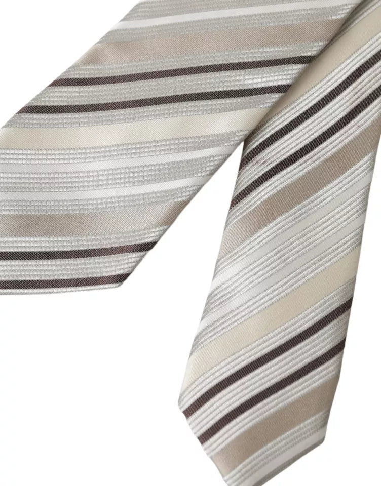 Ανδρική γραβάτα Dolce & Gabbana Beige Stripes Fantasy Silk Adjustable
