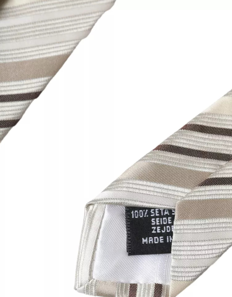 Ανδρική γραβάτα Dolce & Gabbana Beige Stripes Fantasy Silk Adjustable