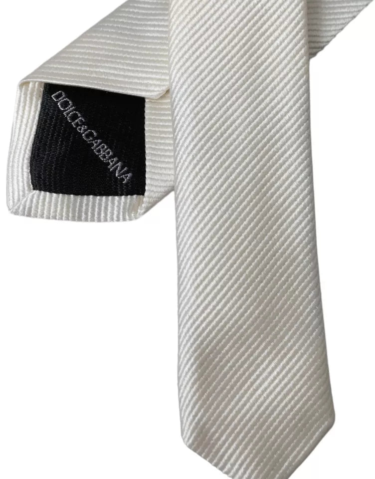 Ρυθμιζόμενη γραβάτα Dolce & Gabbana White Solid 100% Silk
