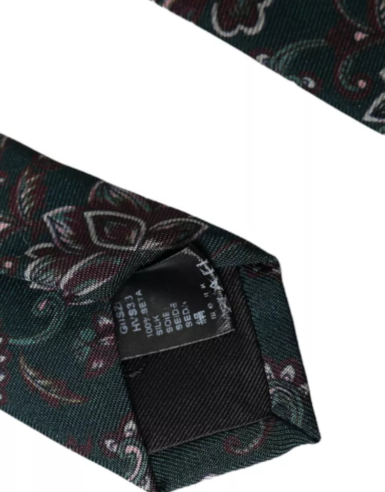 Ανδρική γραβάτα Dolce & Gabbana Πράσινη φλοράλ στάμπα μεταξωτή ρυθμιζόμενη