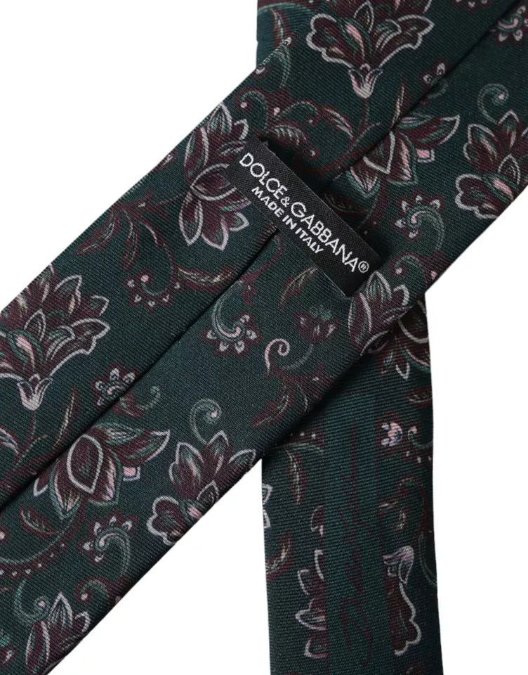 Ανδρική γραβάτα Dolce & Gabbana Πράσινη φλοράλ στάμπα μεταξωτή ρυθμιζόμενη