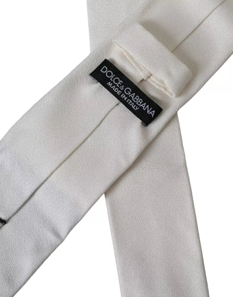 Dolce & Gabbana White Silk Κλασική ρυθμιζόμενη ανδρική γραβάτα