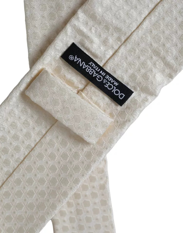 Ανδρική γραβάτα Dolce & Gabbana Off White Μεταξωτή Ρυθμιζόμενη Γραβάτα