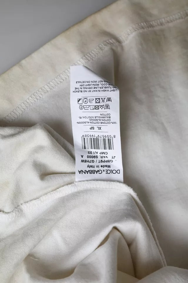 Μπλουζάκι Dolce & Gabbana Off White με λογότυπο Cotton Crew Neck