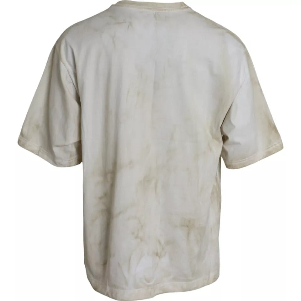 Μπλουζάκι Dolce & Gabbana Off White με λογότυπο Cotton Crew Neck