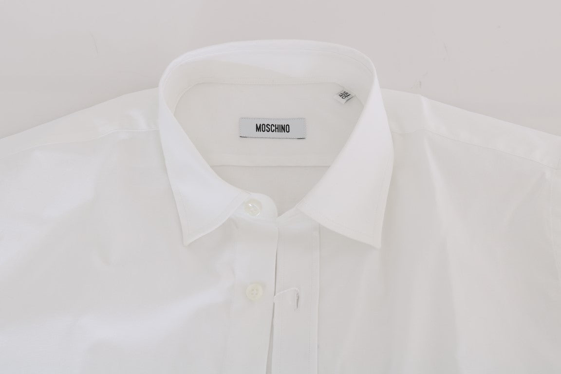 Κομψό λευκό βαμβακερό πουκάμισο Moschino