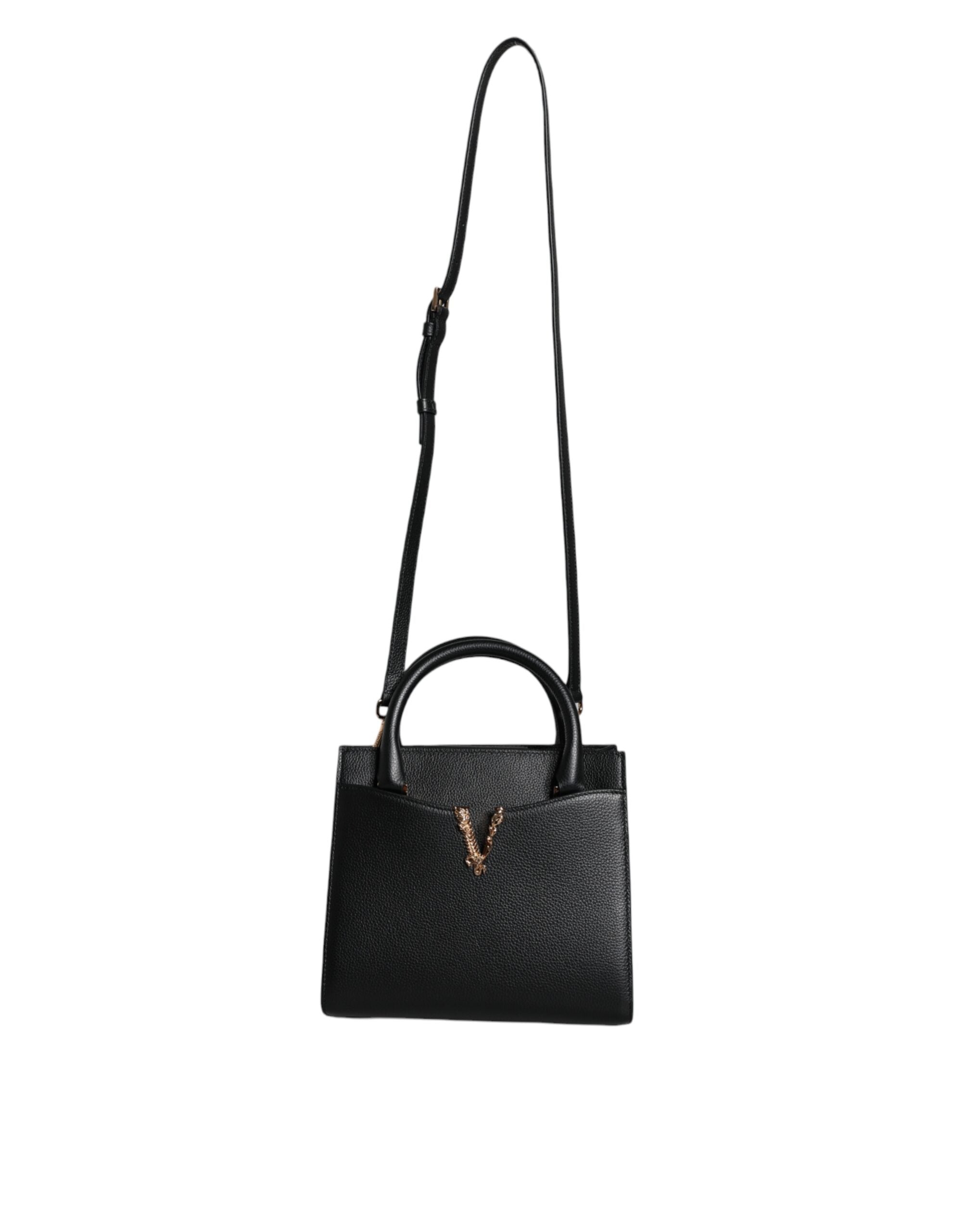 Versace Μαύρη μικρή δερμάτινη τσάντα χιαστί ώμου Top Handle