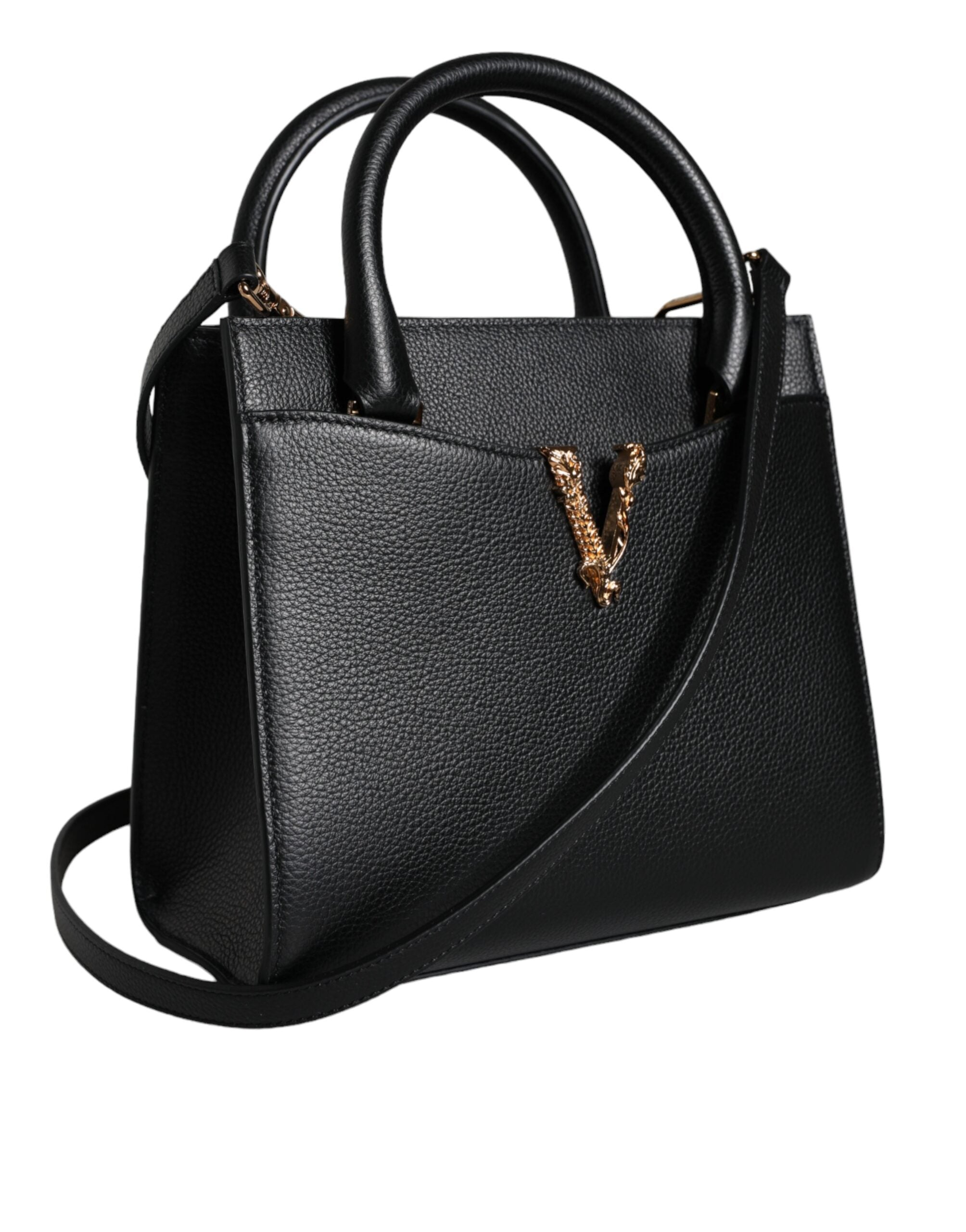 Versace Μαύρη μικρή δερμάτινη τσάντα χιαστί ώμου Top Handle