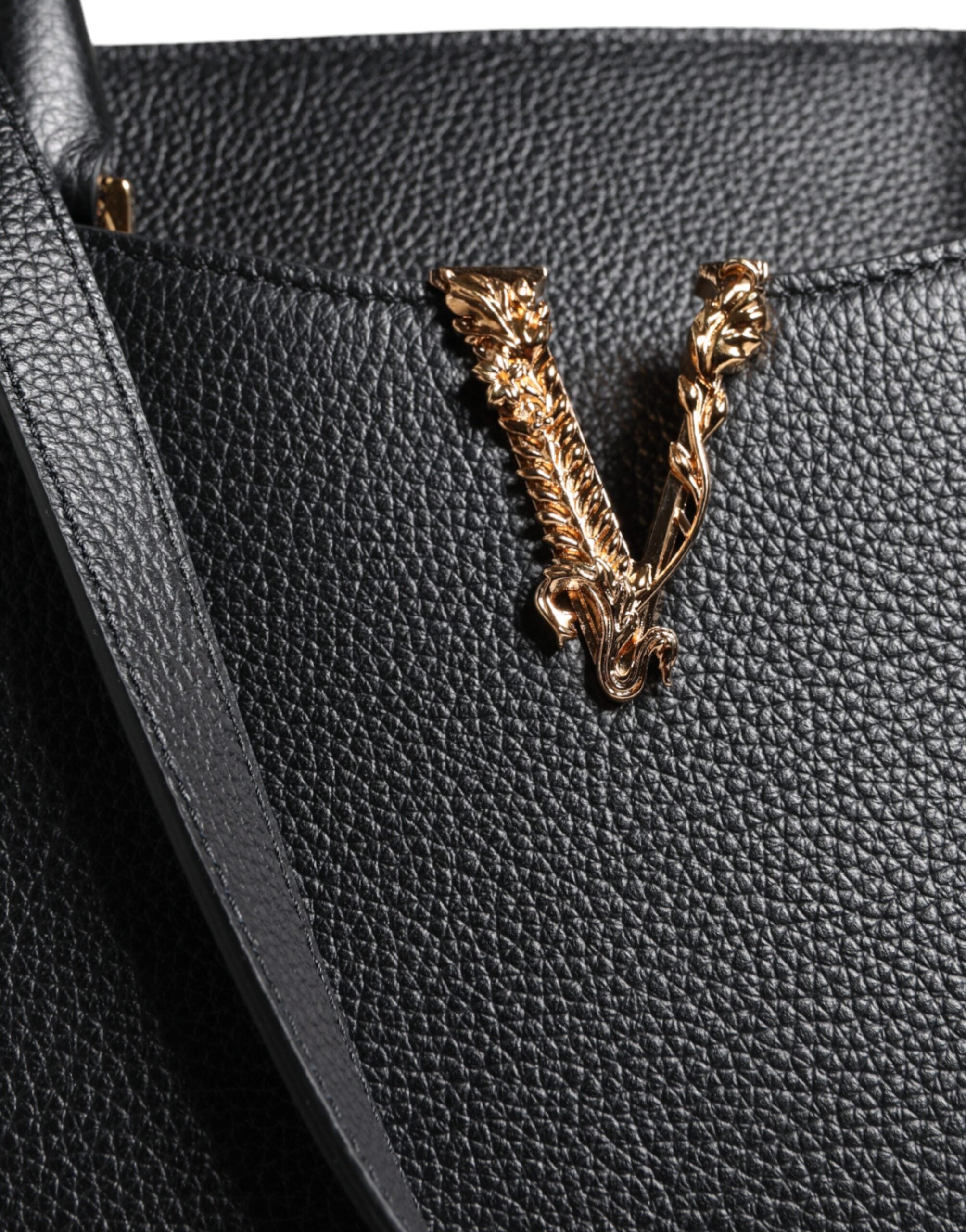 Versace Μαύρη μικρή δερμάτινη τσάντα χιαστί ώμου Top Handle