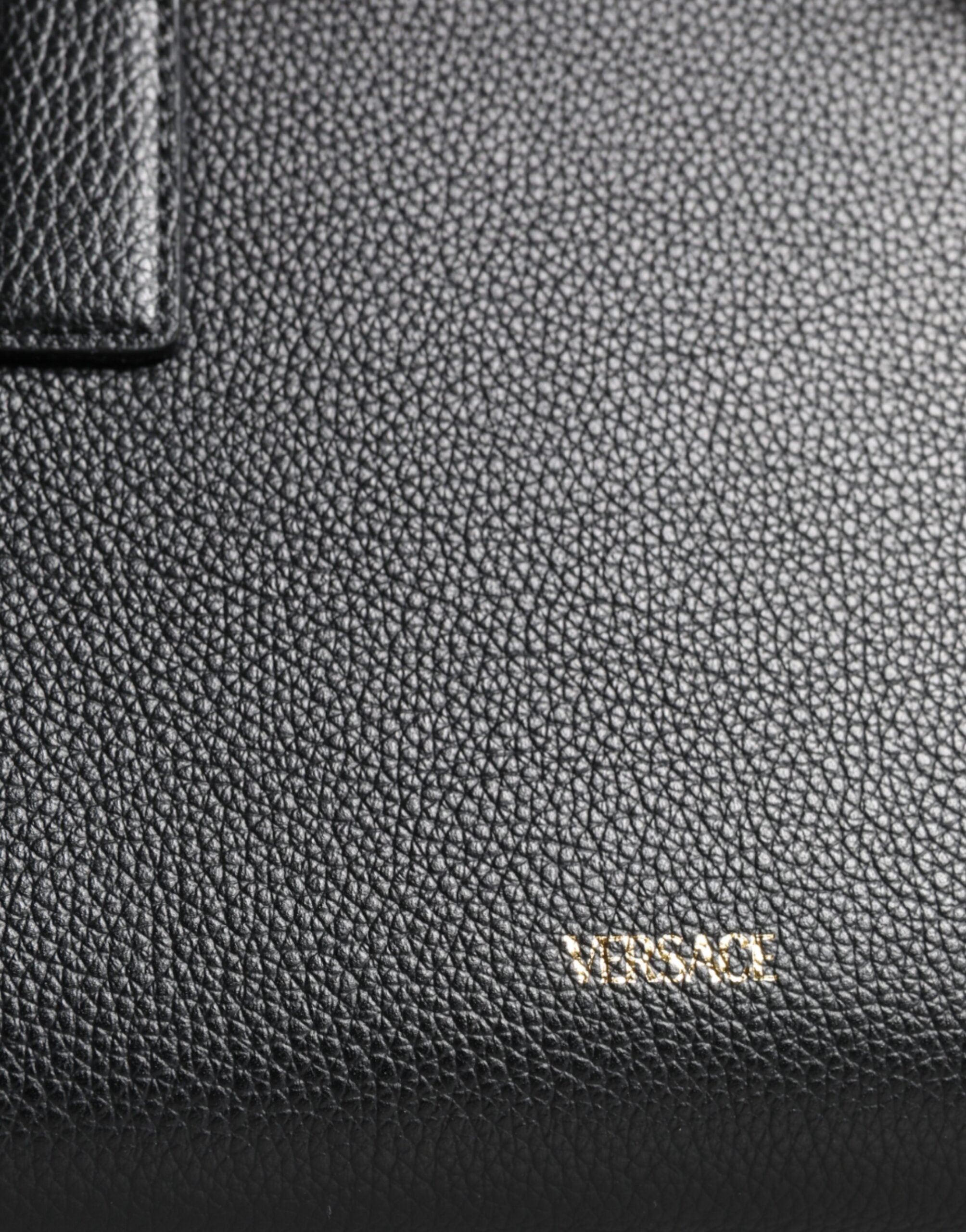 Versace Μαύρη μικρή δερμάτινη τσάντα χιαστί ώμου Top Handle