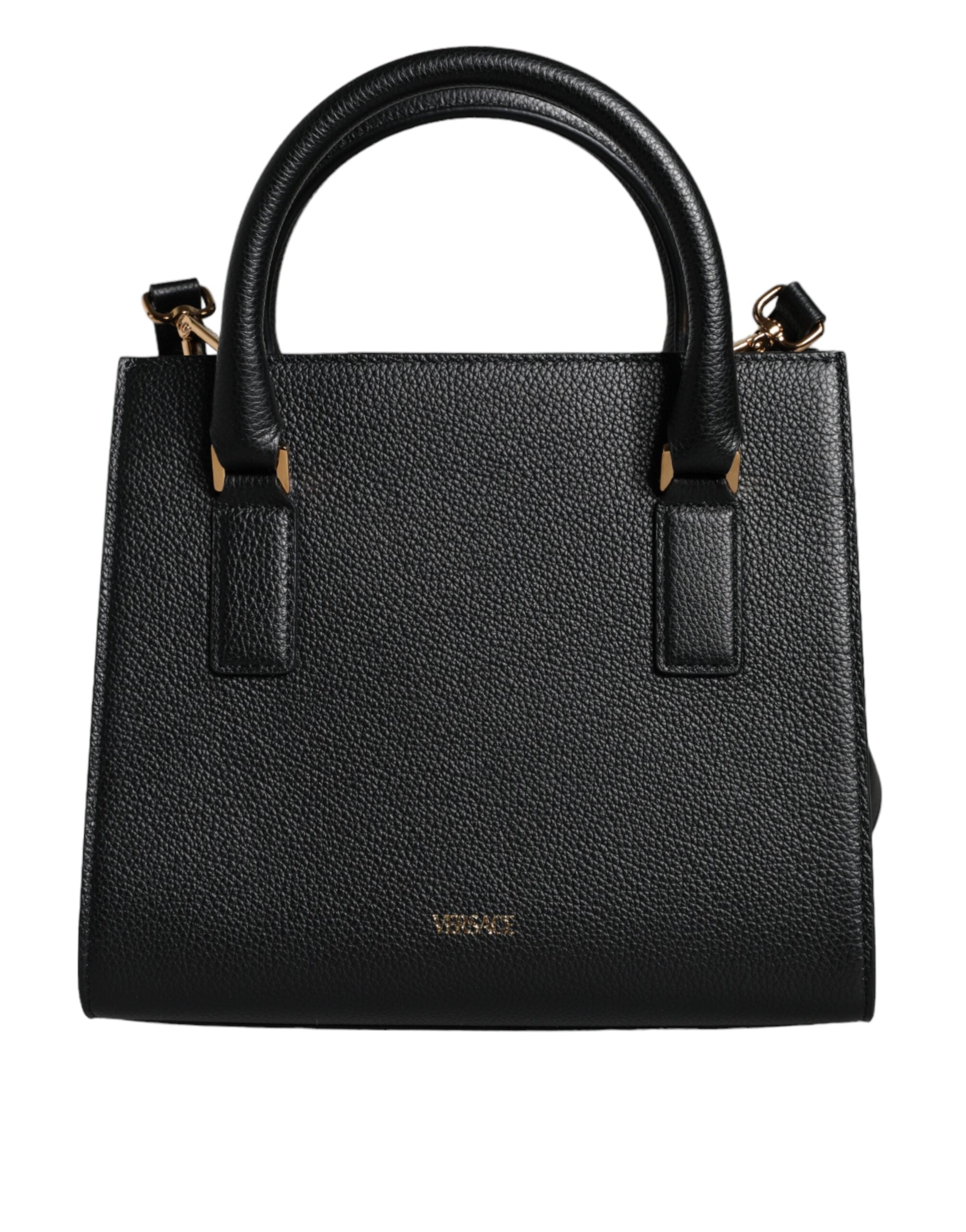 Versace Μαύρη μικρή δερμάτινη τσάντα χιαστί ώμου Top Handle