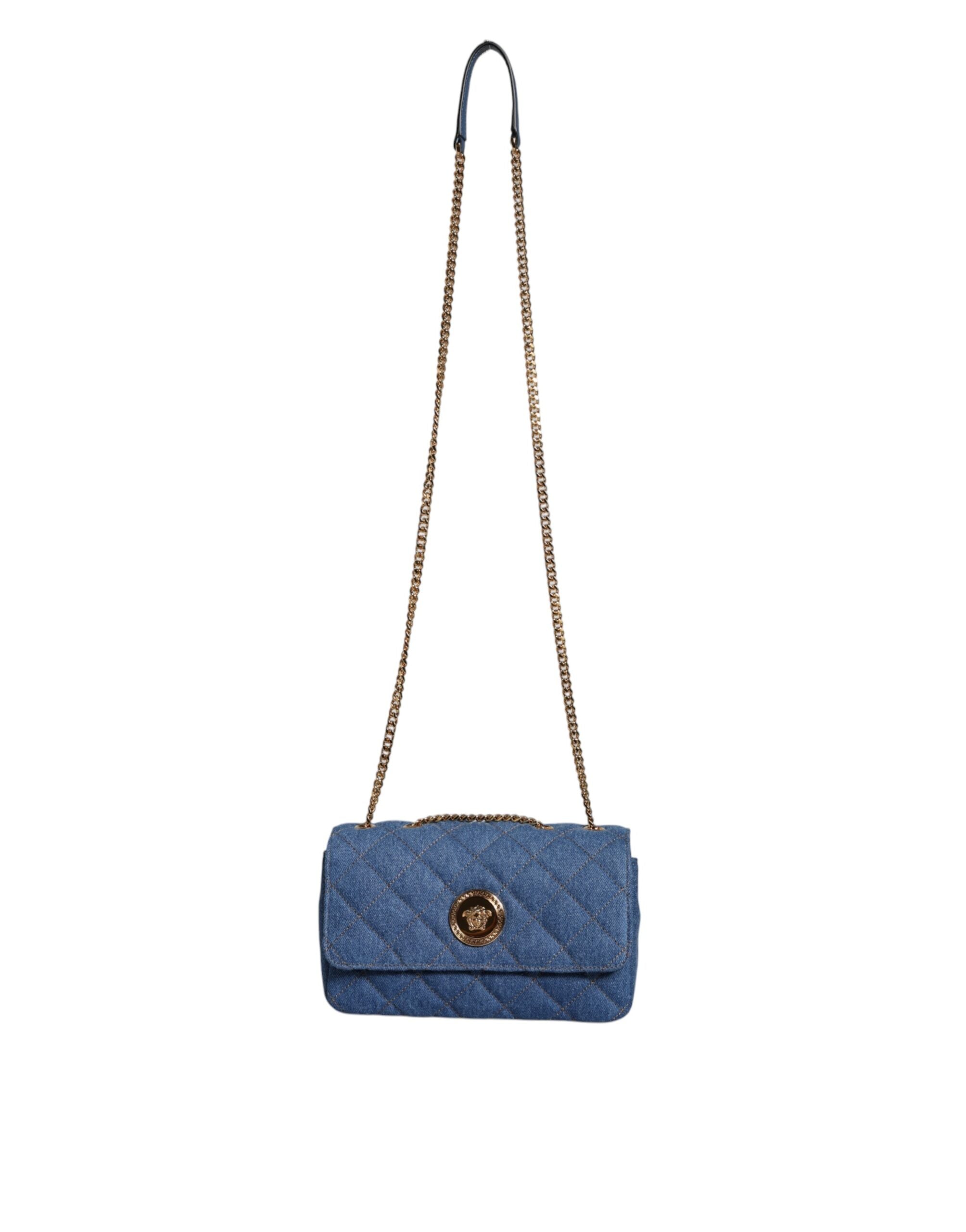 Τσάντα ώμου Versace Blue Quilted Jenim Δερμάτινη χιαστί
