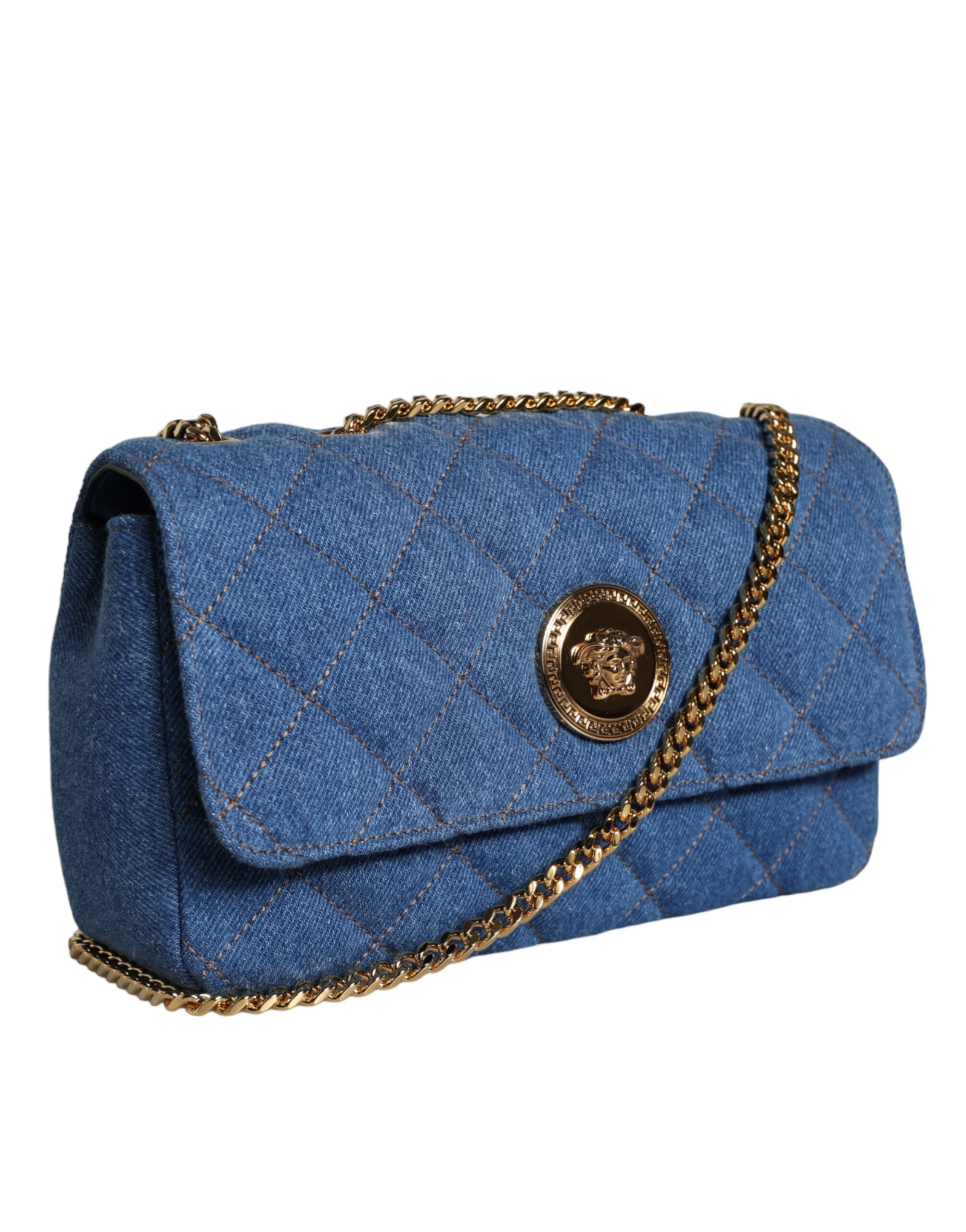 Τσάντα ώμου Versace Blue Quilted Jenim Δερμάτινη χιαστί