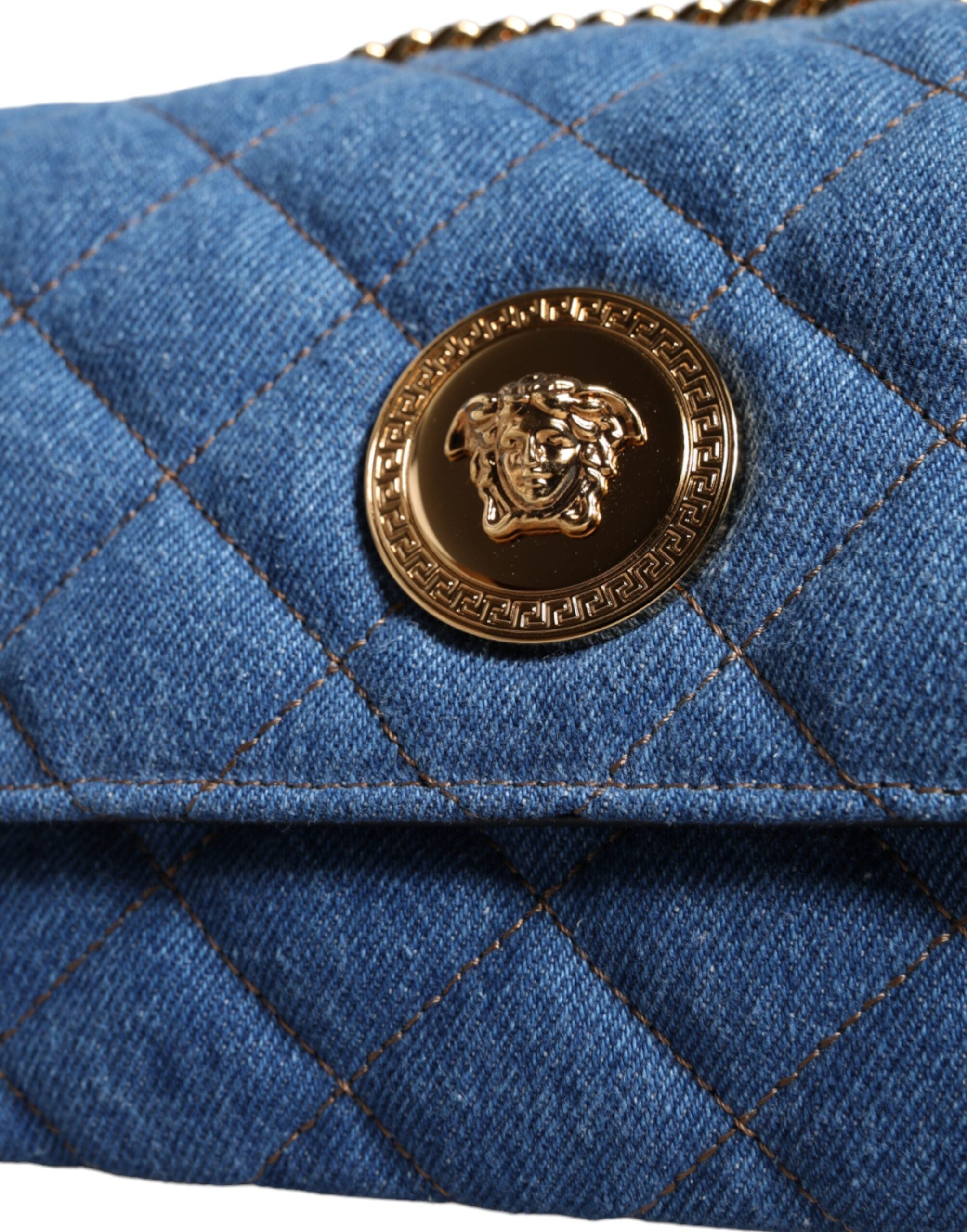 Τσάντα ώμου Versace Blue Quilted Jenim Δερμάτινη χιαστί