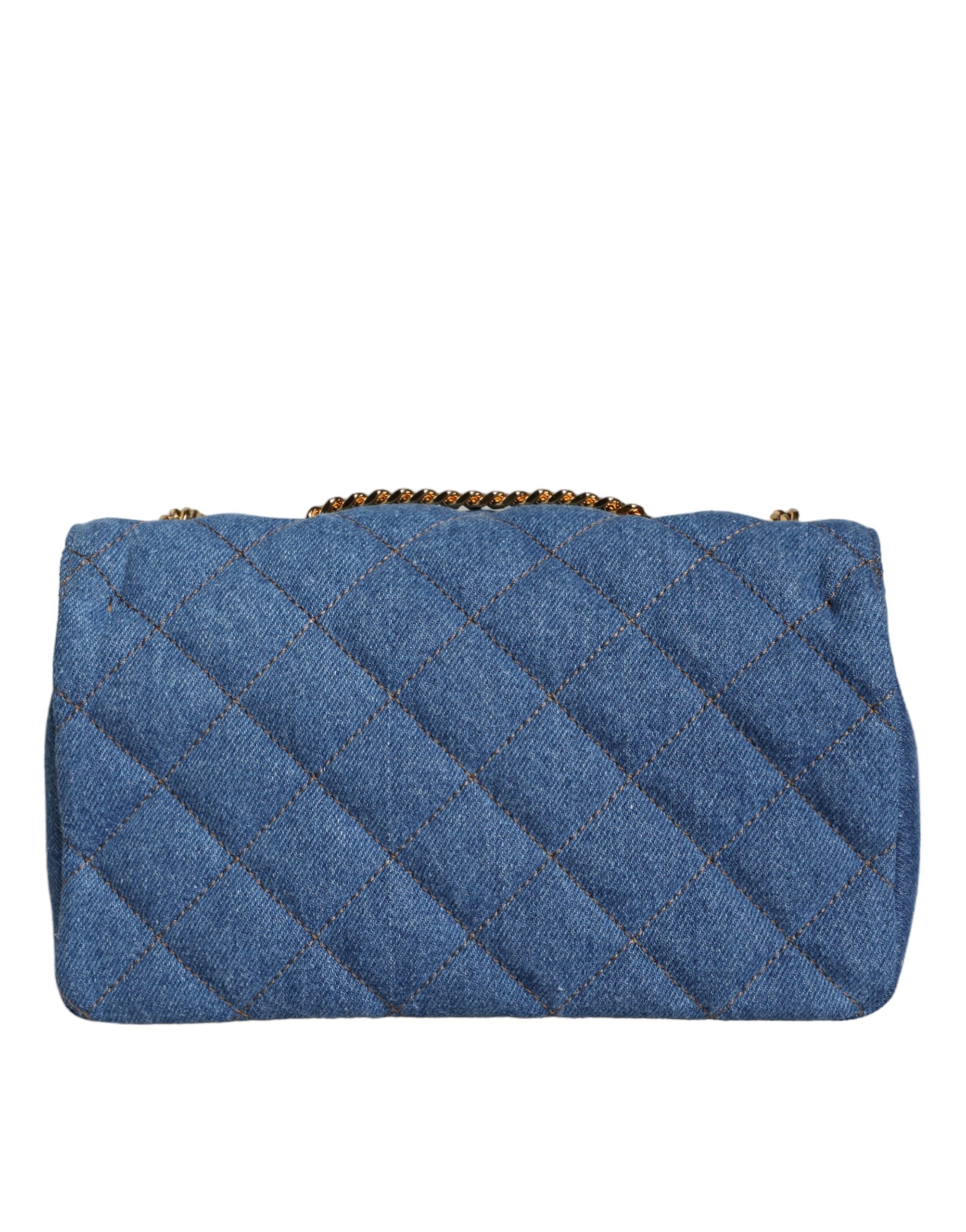 Τσάντα ώμου Versace Blue Quilted Jenim Δερμάτινη χιαστί