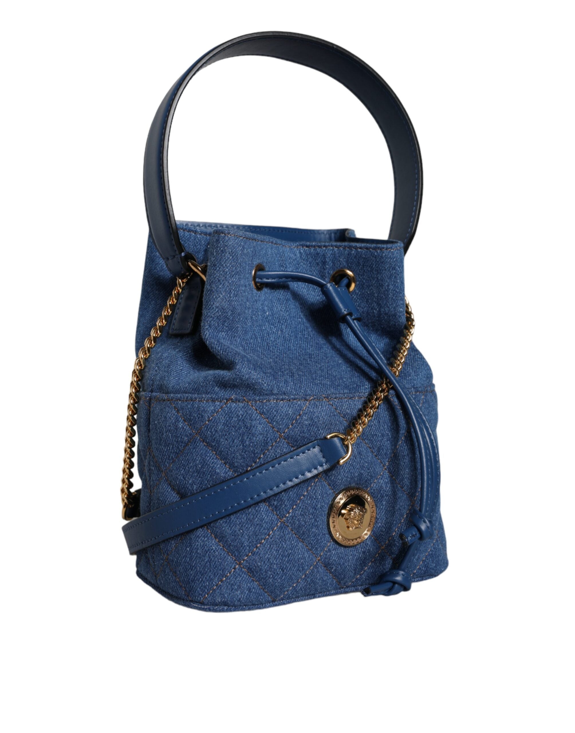 Τσάντα ώμου Versace Blue Quilted Jenim Δερμάτινη χιαστί